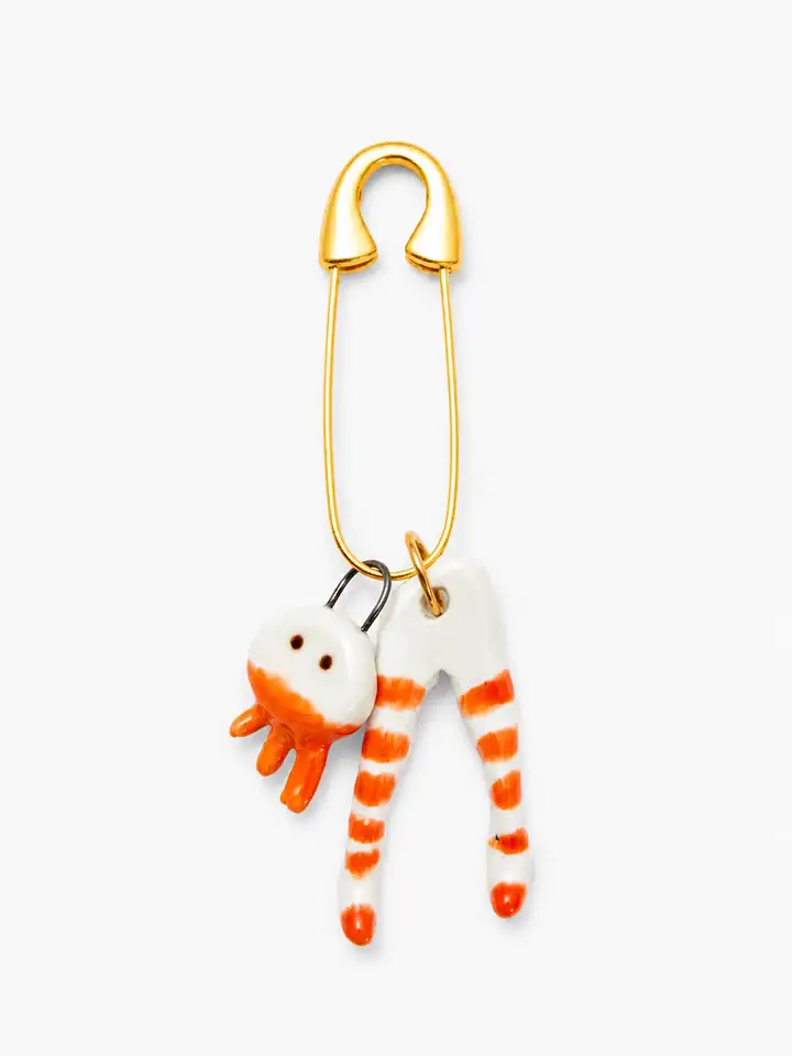 Turuncu Külotlu Çorap & Ahtapot Charm Broş