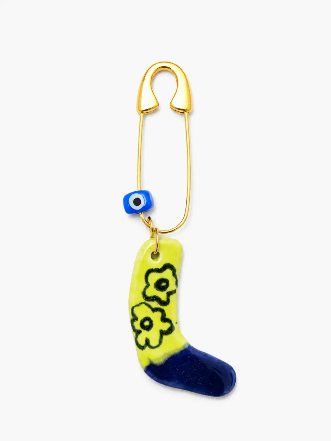 Çiçekli Sarı Lacivert Çorap & Nazar Boncuk Charm Broş