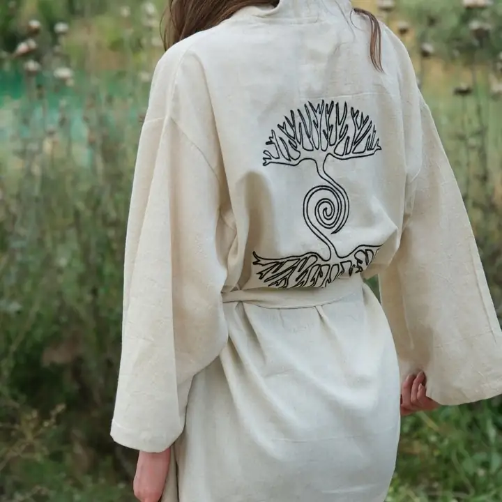 Pamuk Dokuma Kimono-As Above So Below Nakışlı