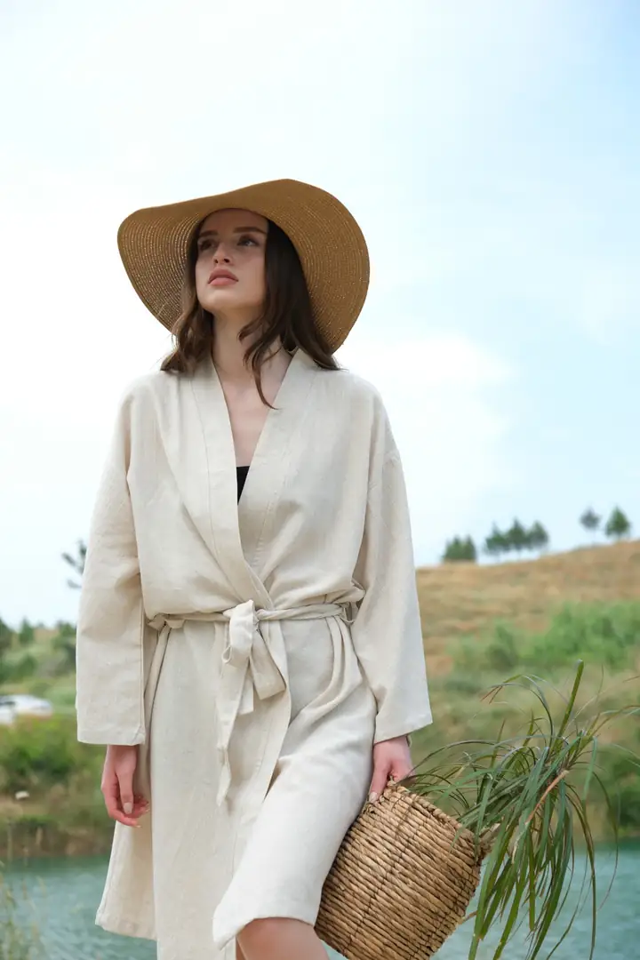 Pamuk Dokuma Kimono-Yaşam Çiçeği Nakışlı