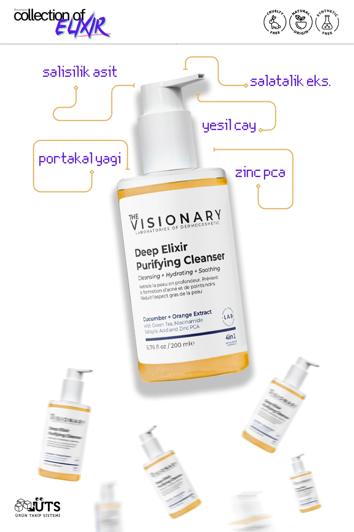 The Visionary Sivilce/Akne, Siyah Nokta Karşıtı, Arındırıcı Tüm Cilt Tipleri için Yüz Temizleme Jeli 200 mL