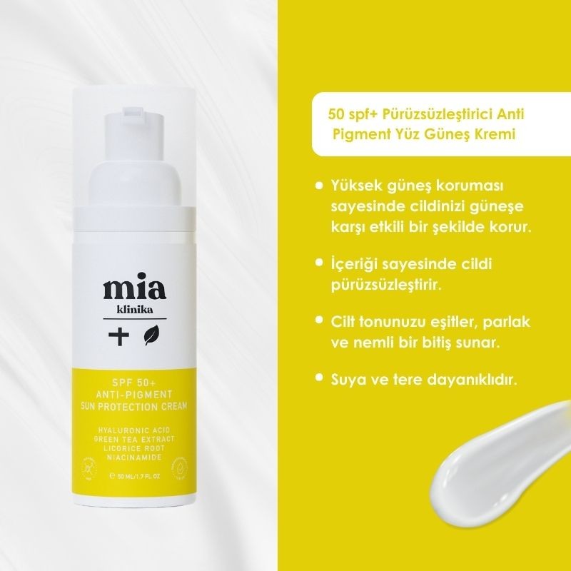 Mia Klinika 50 SPF+ Kırışıklık Ve Leke Karşıtı Anti-Pigment Yüz Güneş Kremi