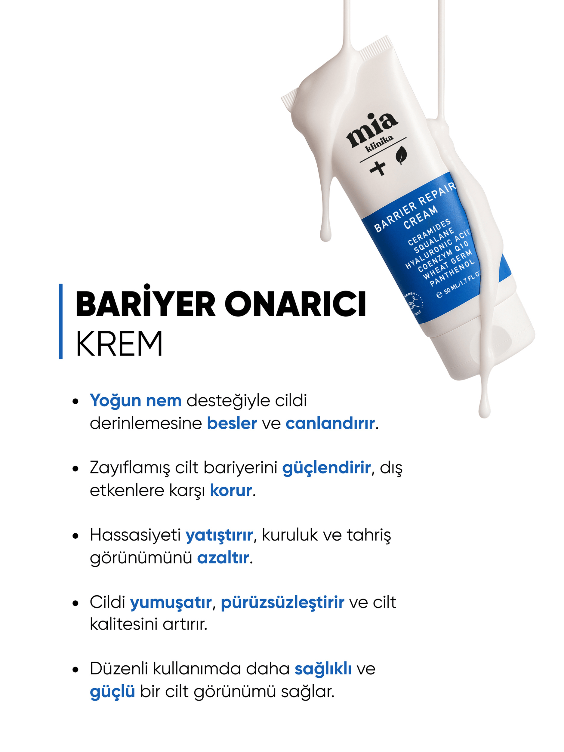 Mia Klinika Bariyer Güçlendirici, Onarıcı, Canlandırıcı ve Nemlendirici Krem