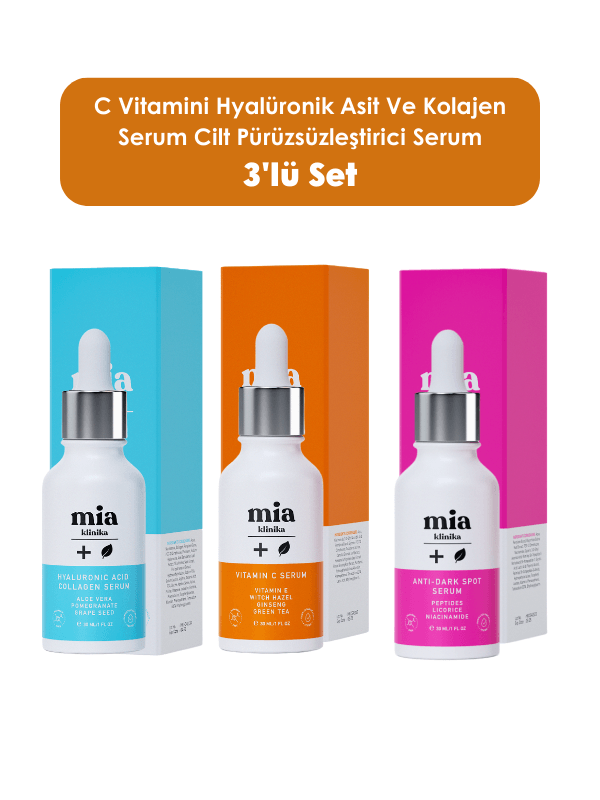 Mia Klinika Vitamin C Serum + Hyaluronic Acid and Collagen Serum + Serum to Help Regulate the Appearance of Blemishes Set of 3