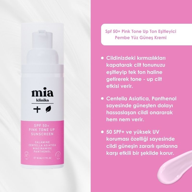 Mia Klinika Spf 50+ Pink Tone Up Ton Eşitleyici Pembe Yüz Güneş Kremi