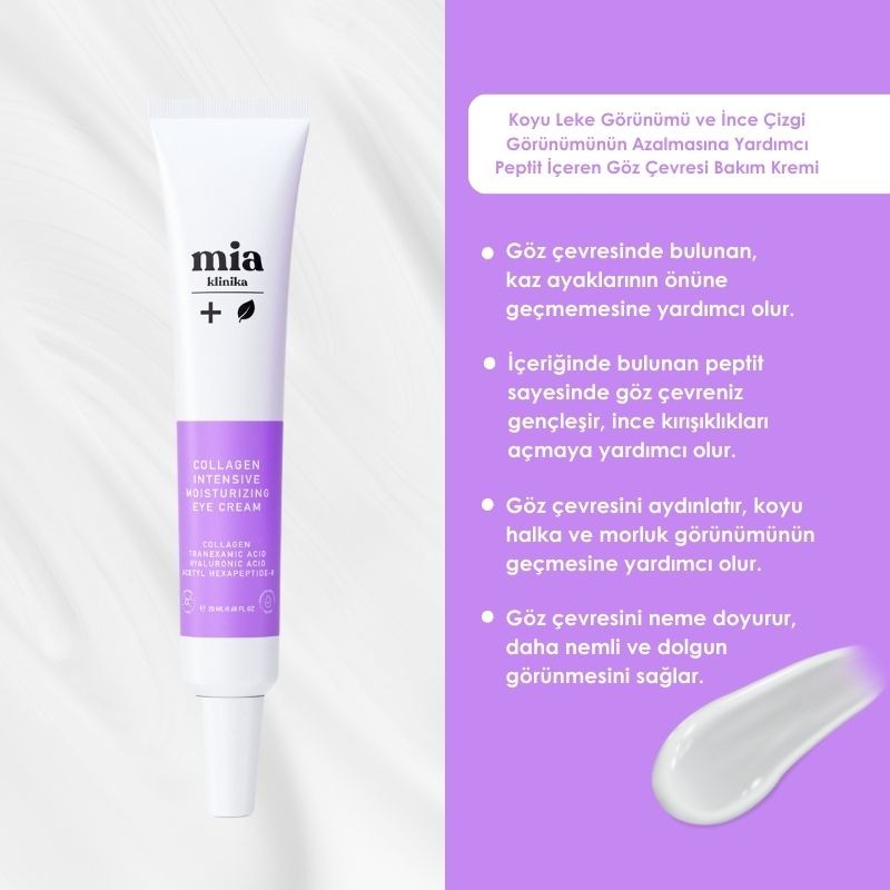 Mia Klinika Anti-Dark Spot, Wrinkle and Bruise Eye Contour Care Cream Containing Collagen and Peptide