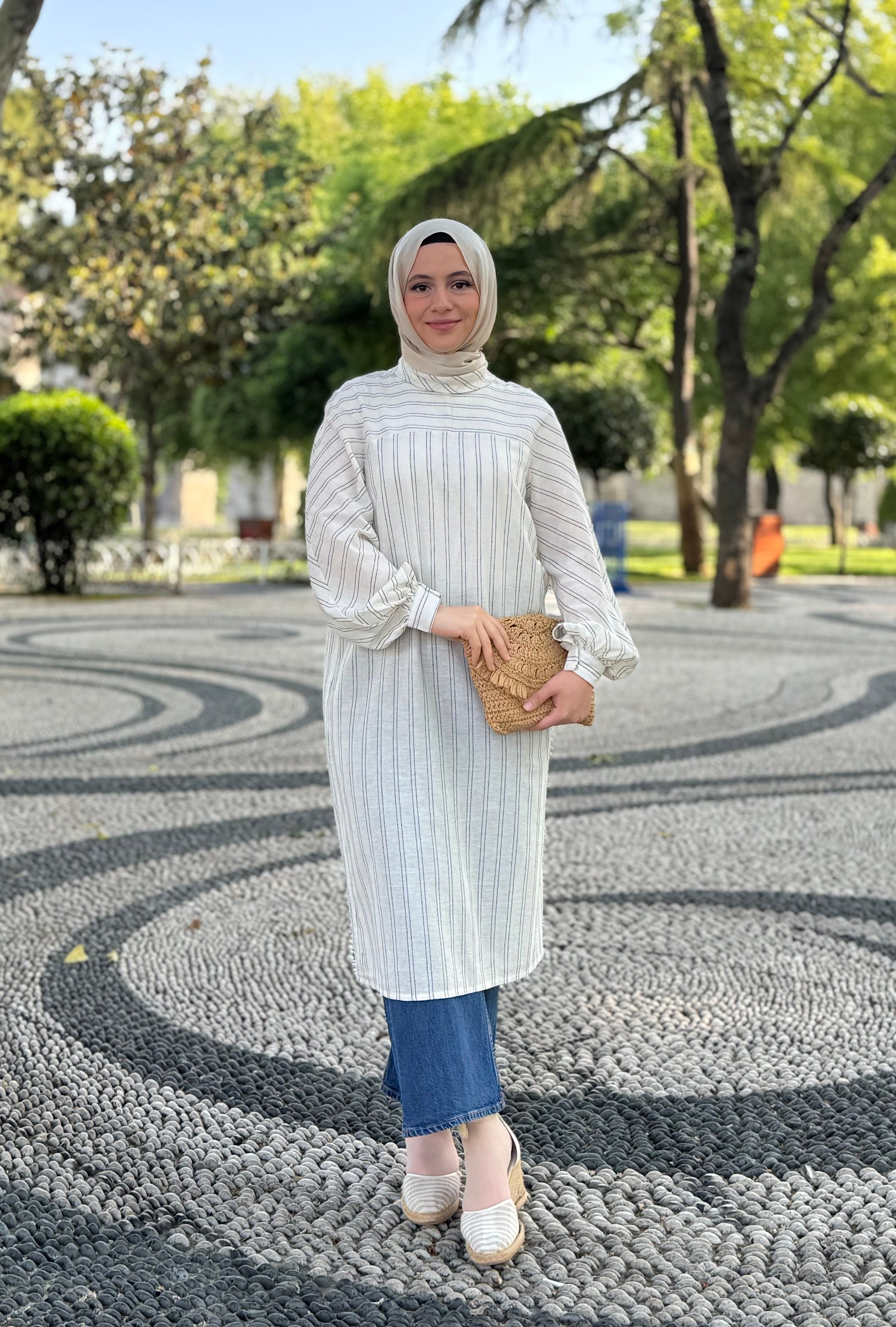 Çizgili Keten Tunik