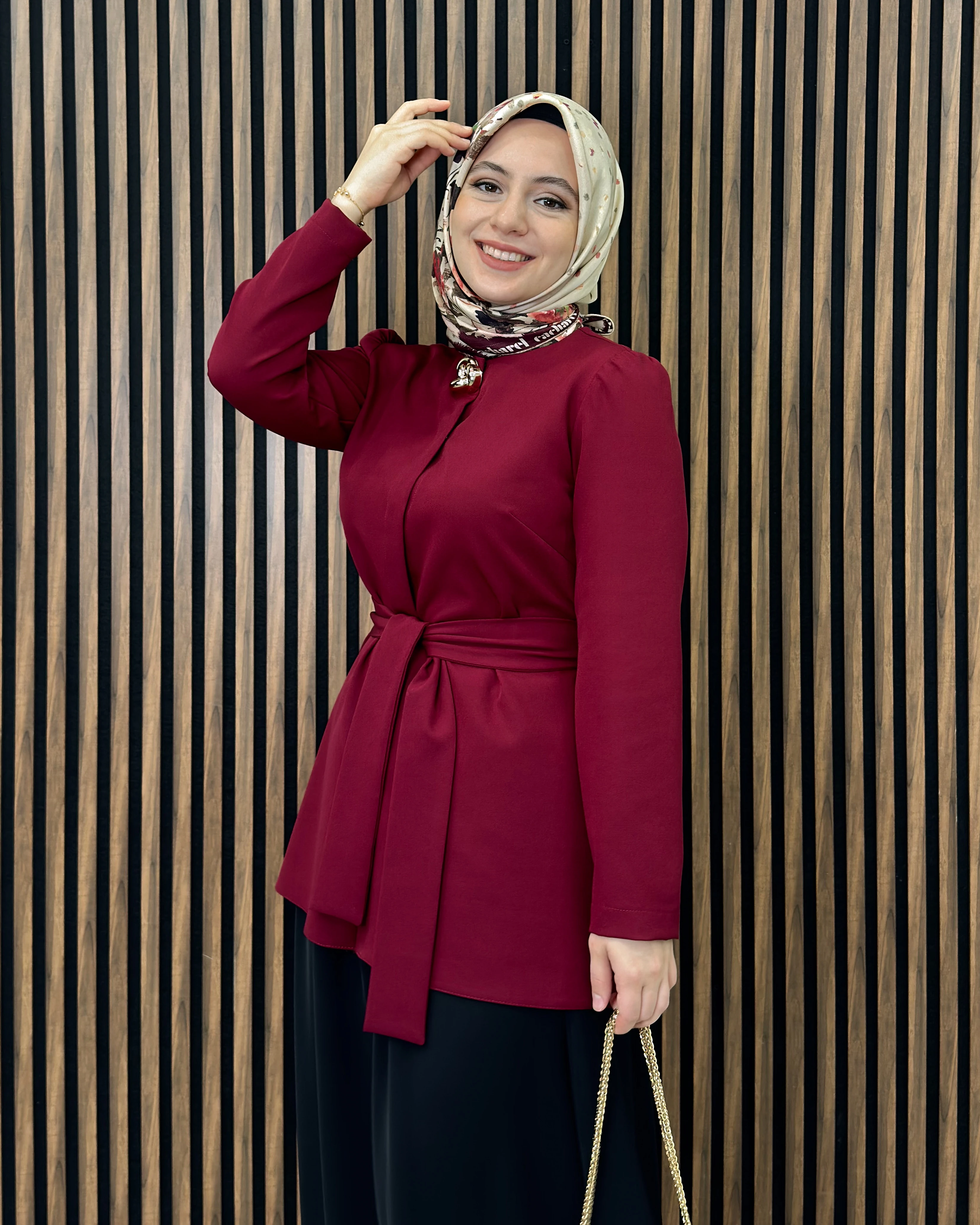 Gold Düğmeli Kemerli Ceket