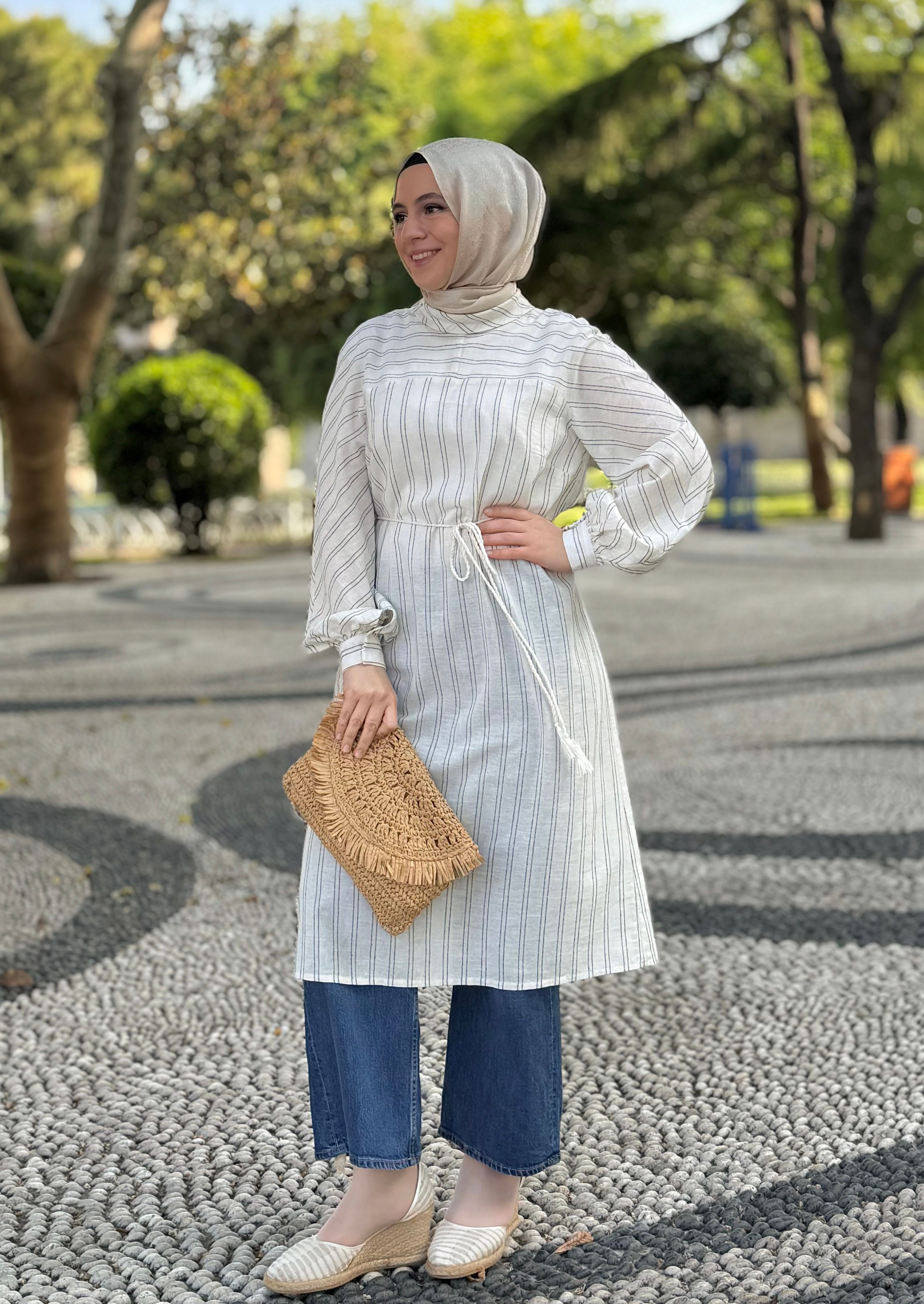 Çizgili Keten Tunik