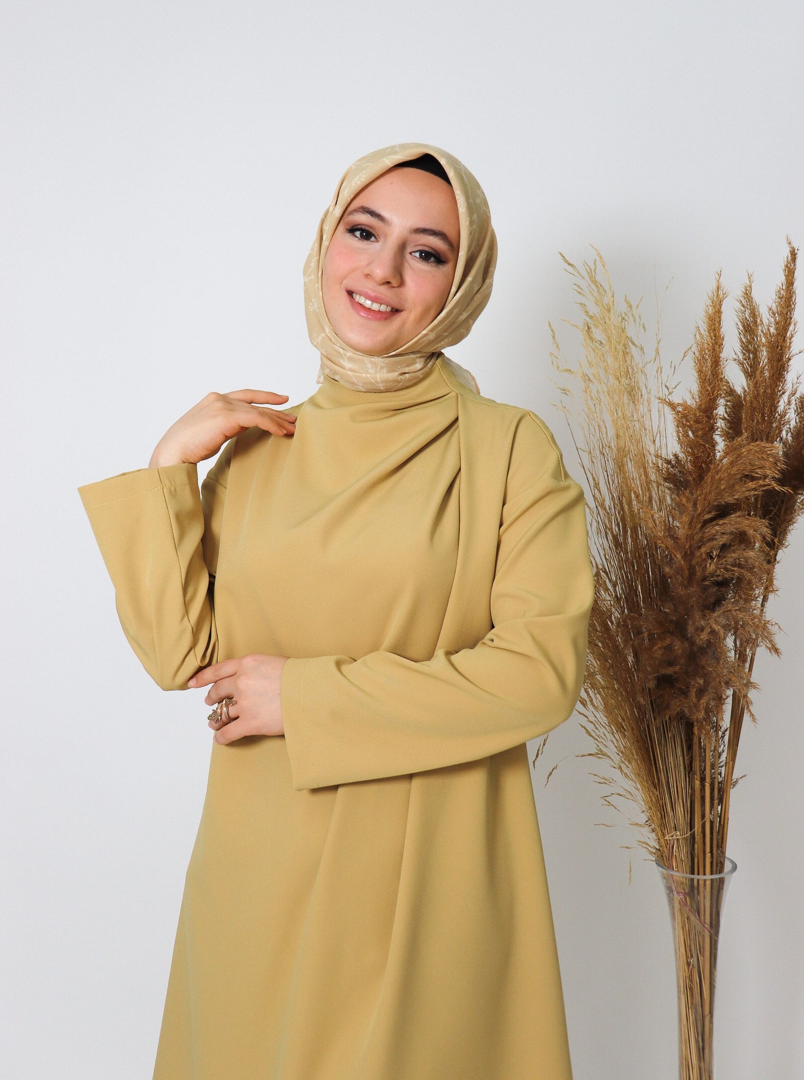Asimetrik Pileli Tunik Safran 