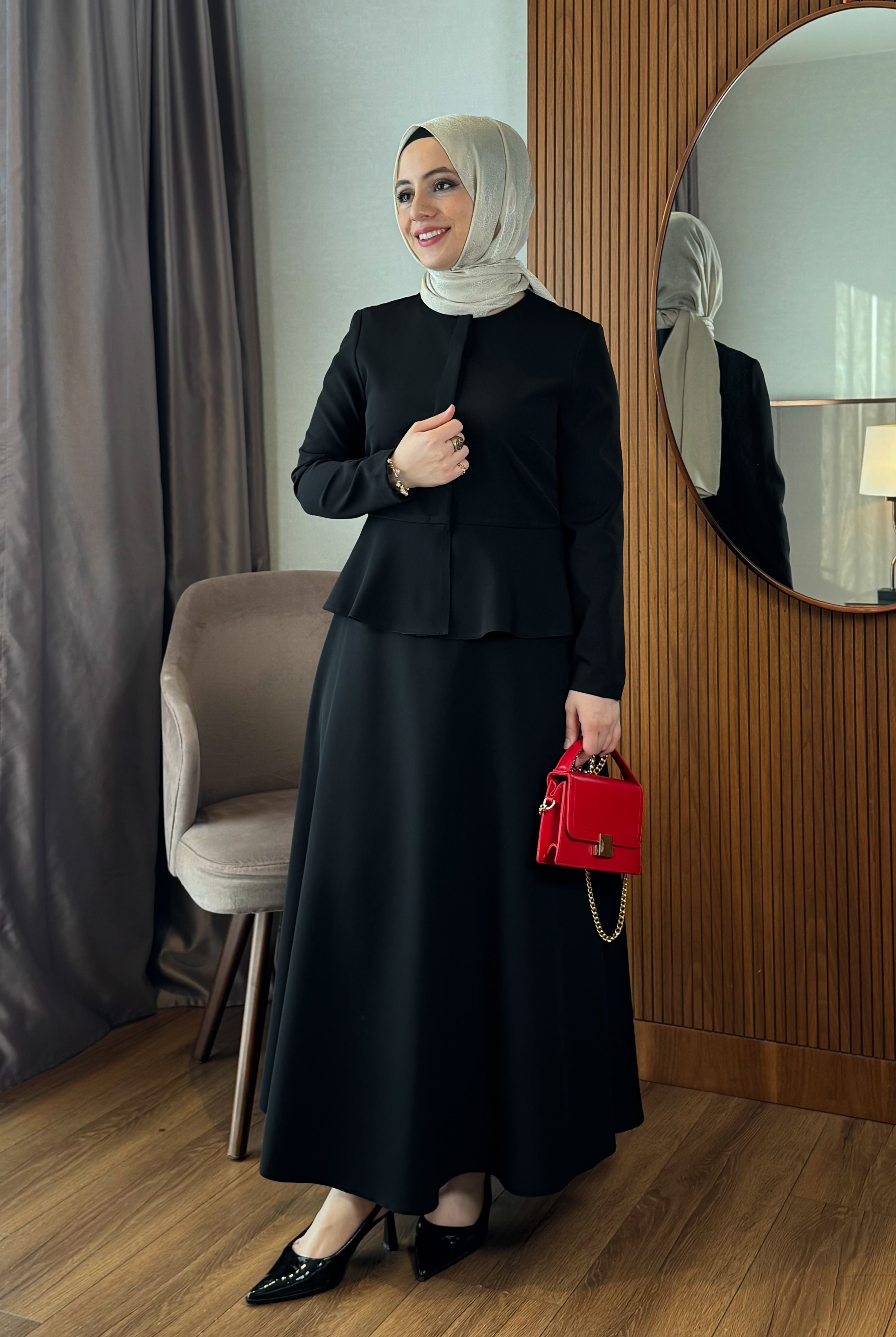 Peplum Ceketli Yarım Kloş Etek Takım