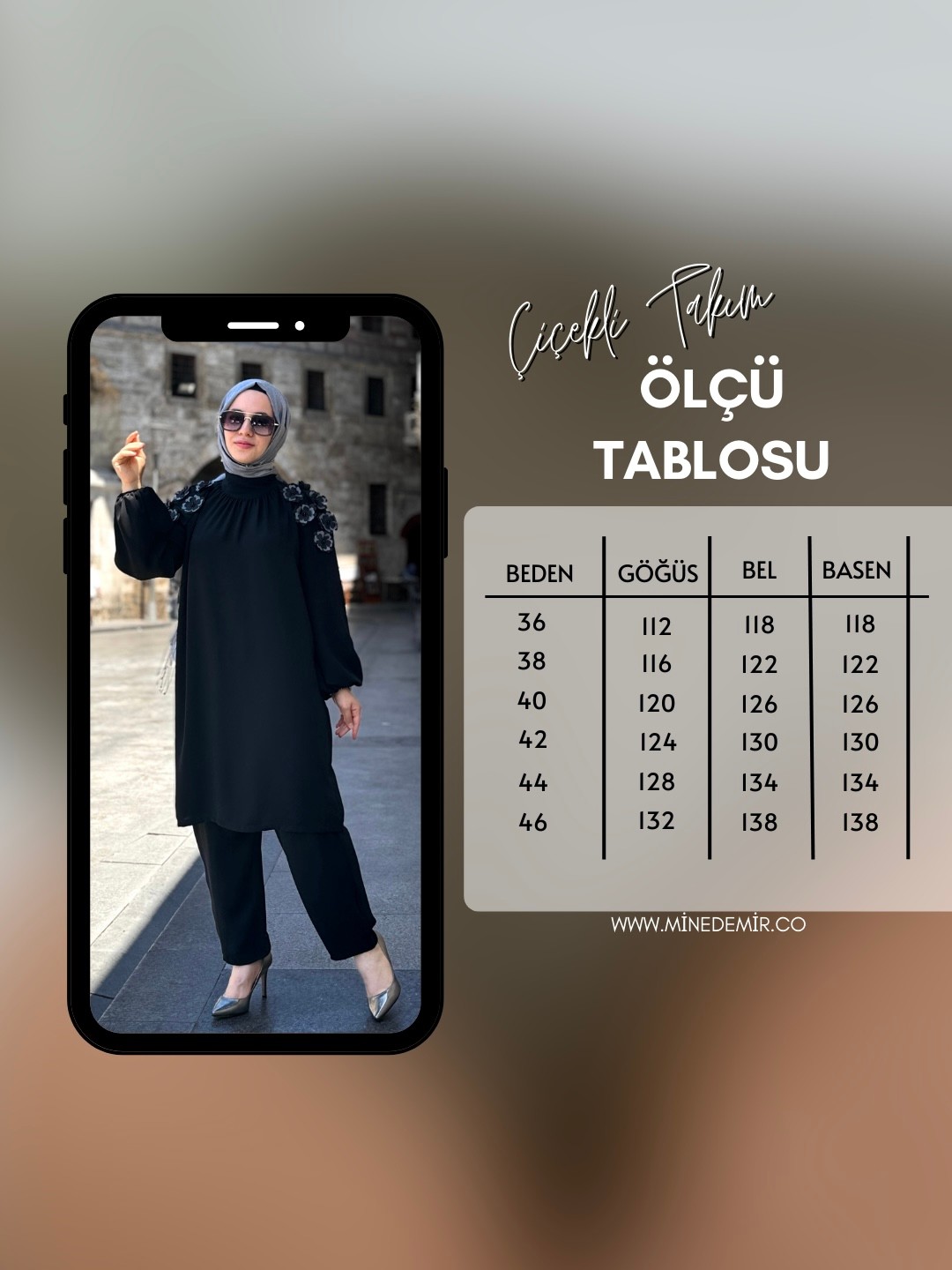 3 Boyutlu Çiçekli İnce Krep Takım Siyah