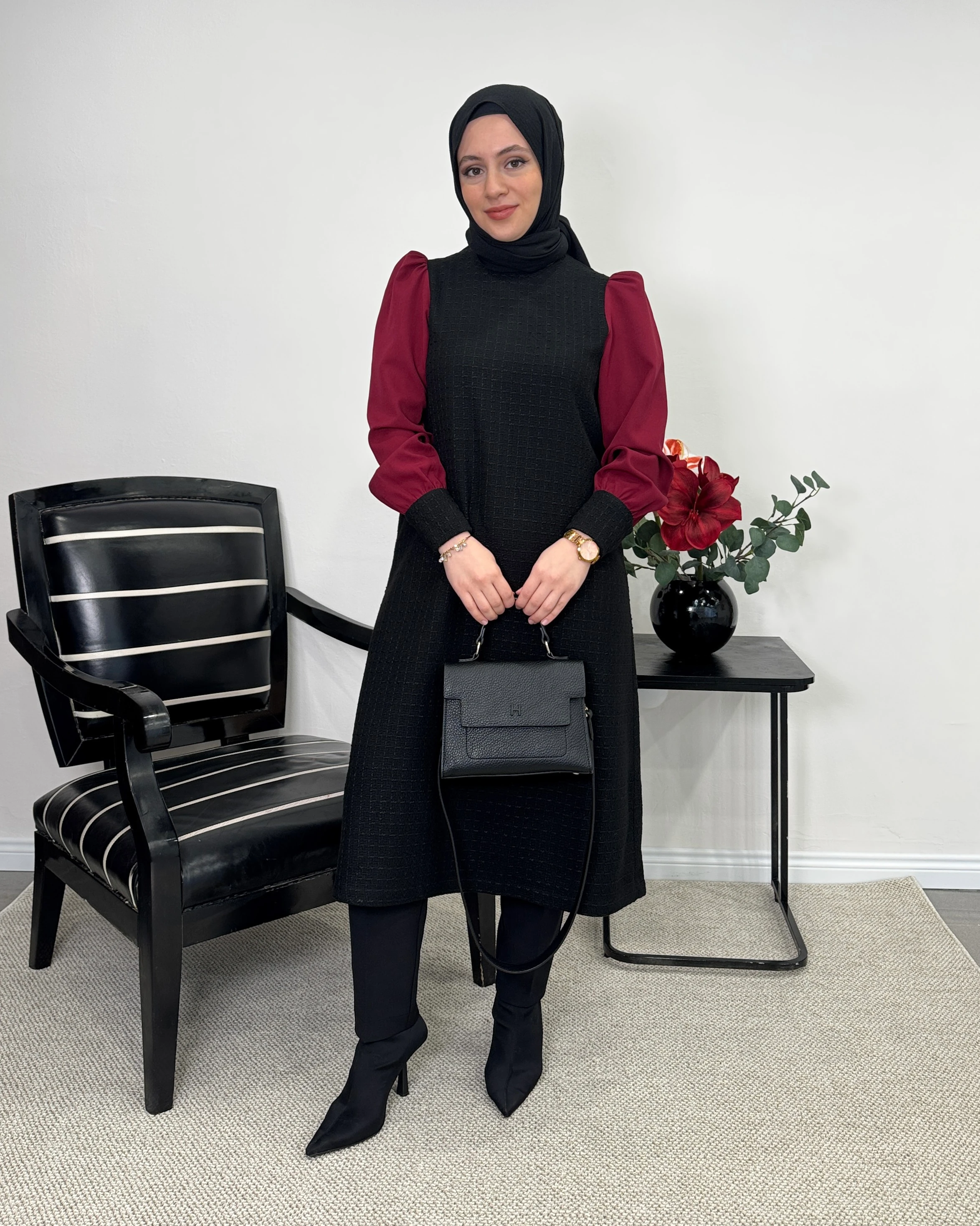 Tüvit Tunik - Siyah-Bordo