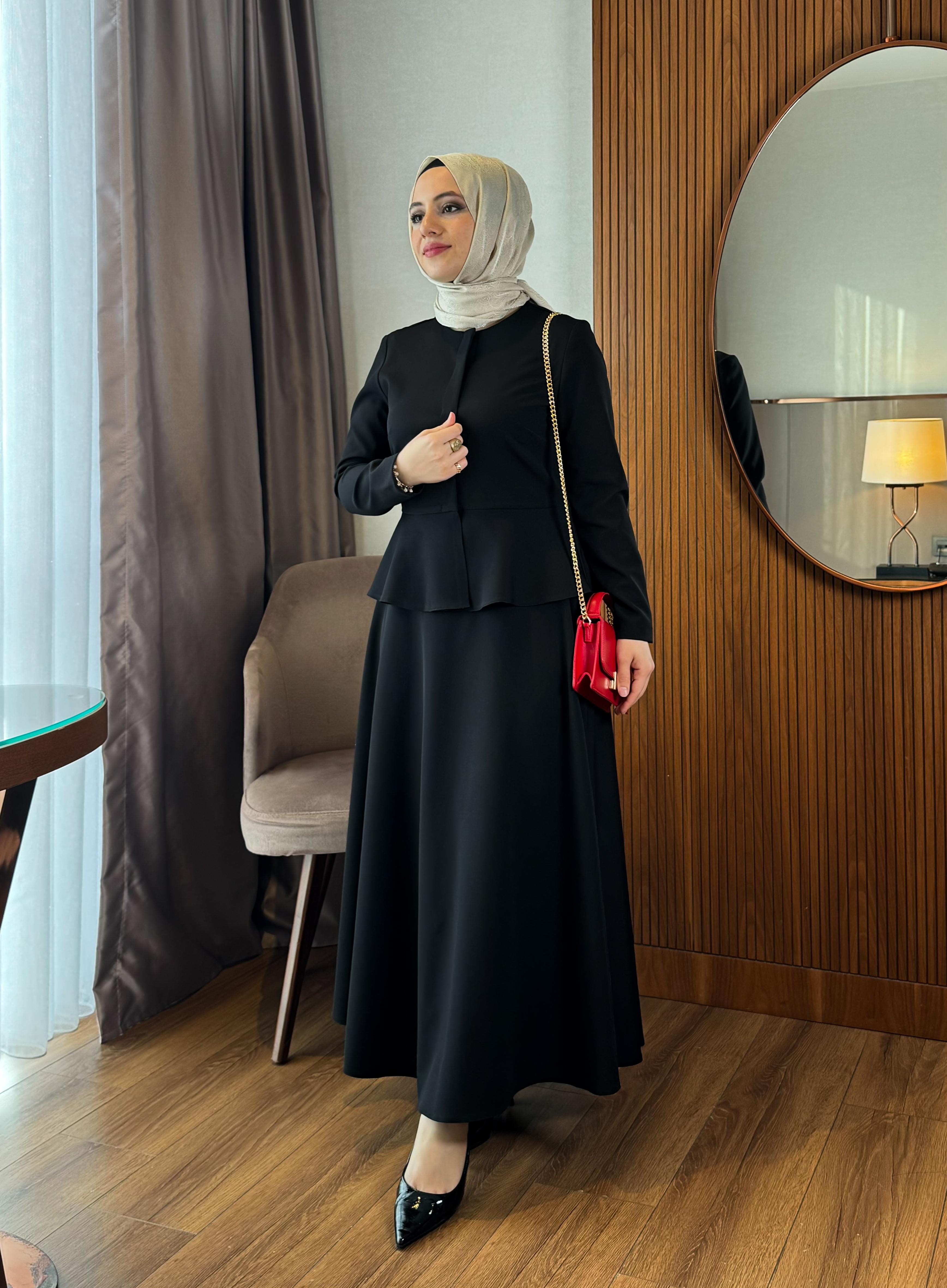 Peplum Ceketli Yarım Kloş Etek Takım