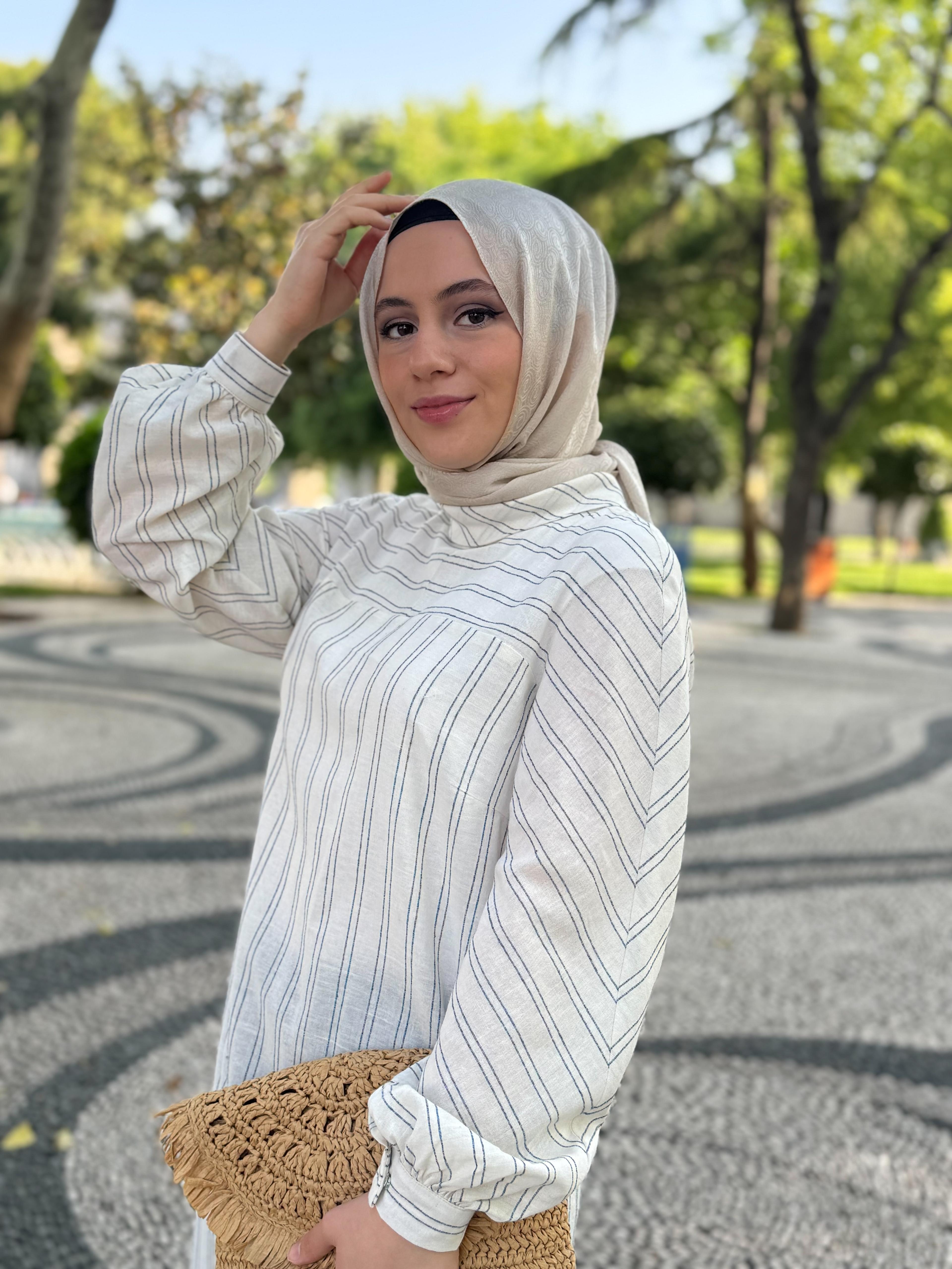 Çizgili Keten Tunik