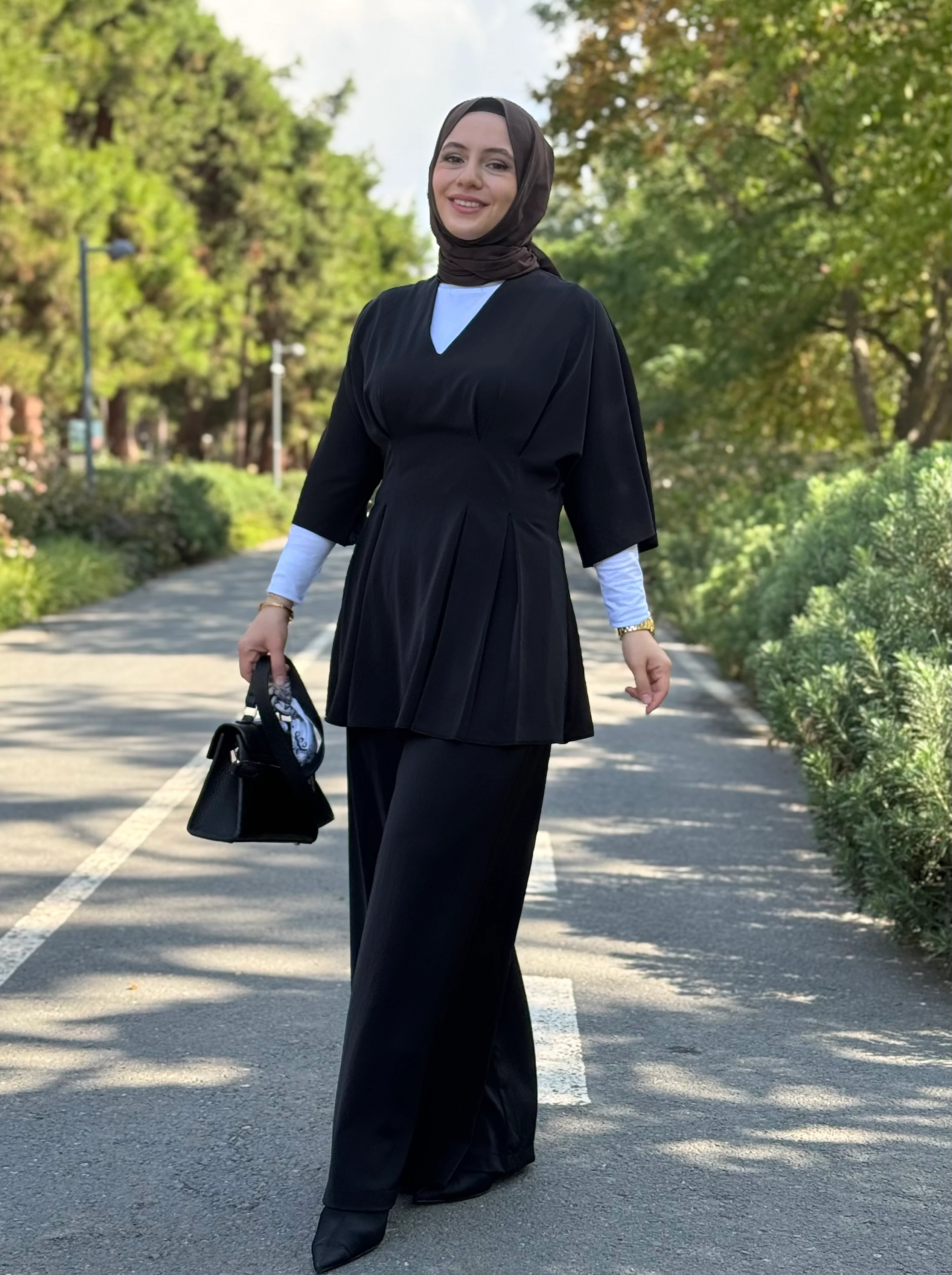 Pileli Tunik Bol Pantolon Takım