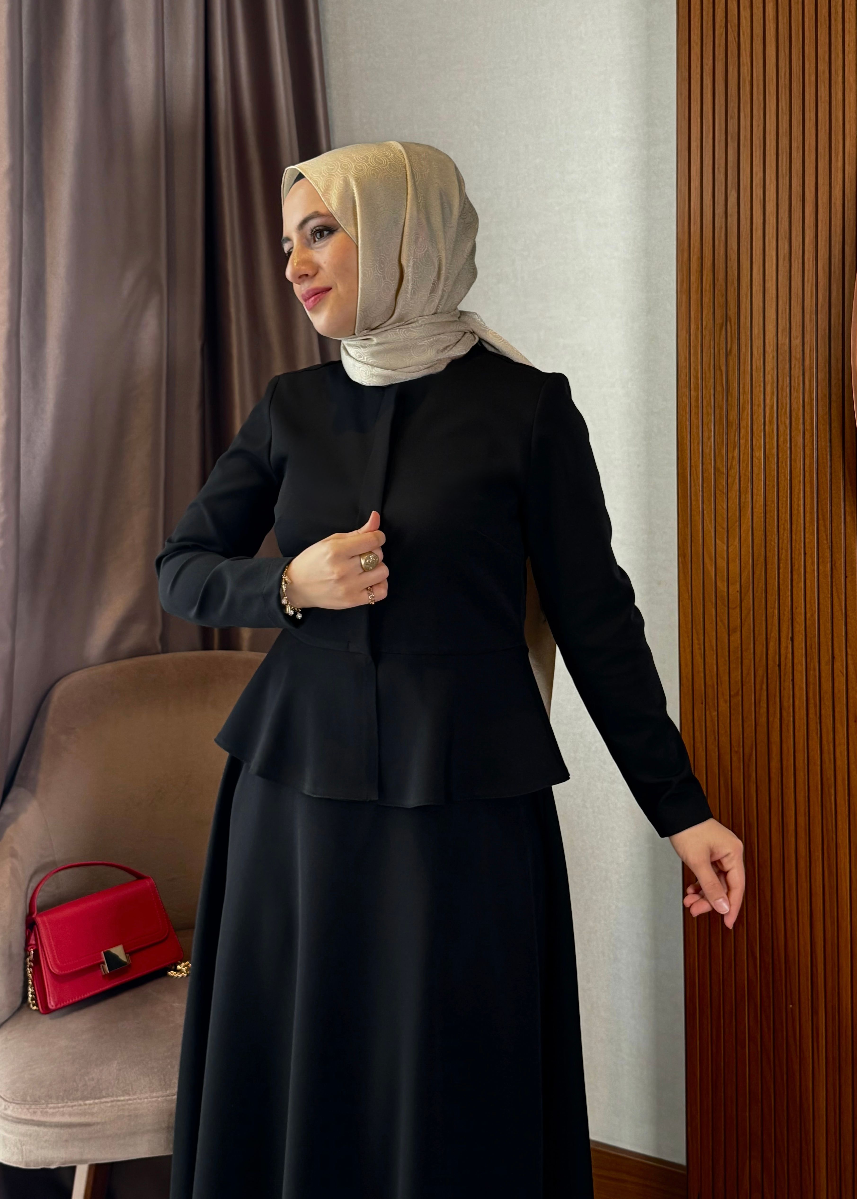 Peplum Ceketli Yarım Kloş Etek Takım