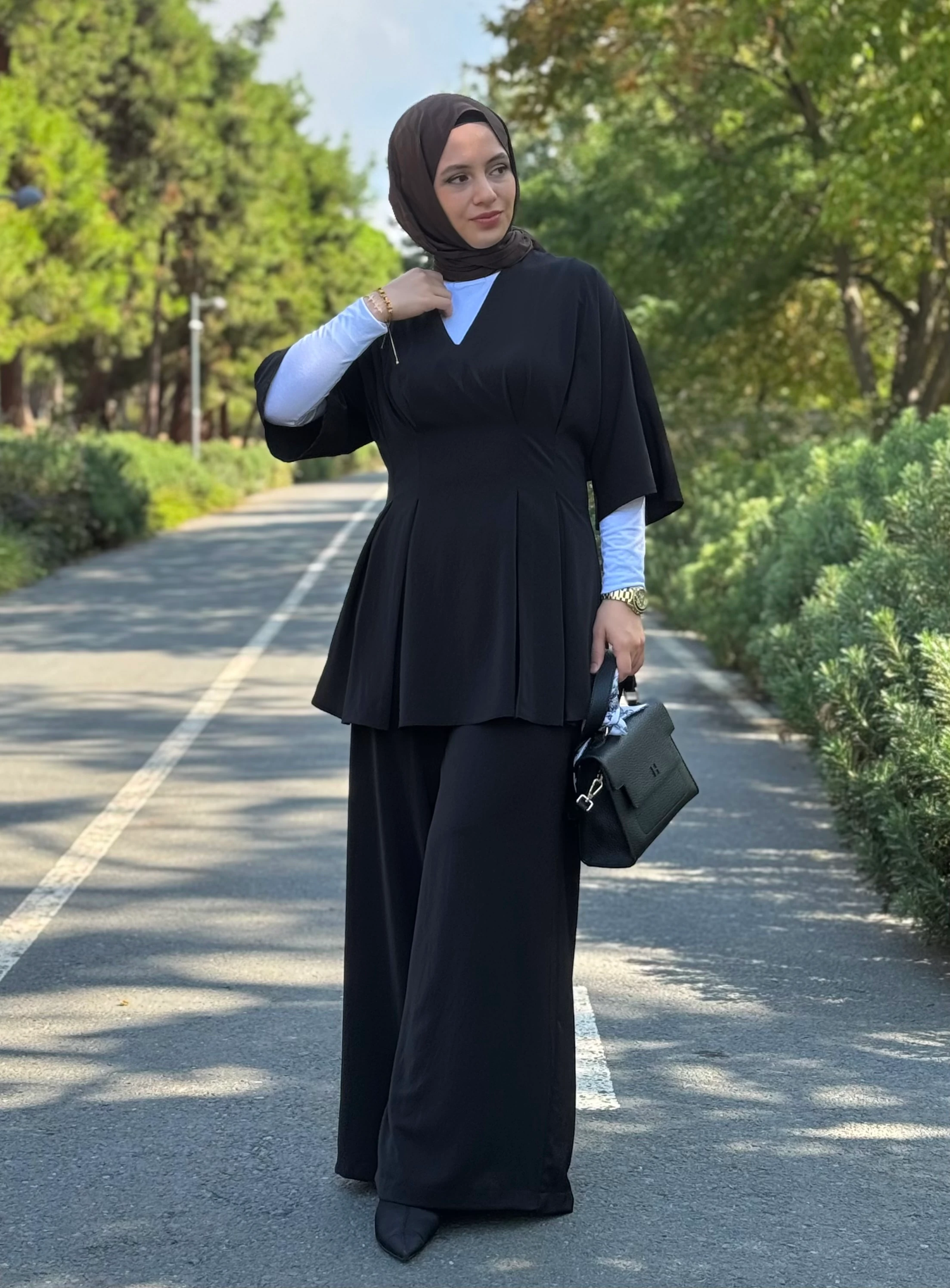 Pileli Tunik Bol Pantolon Takım