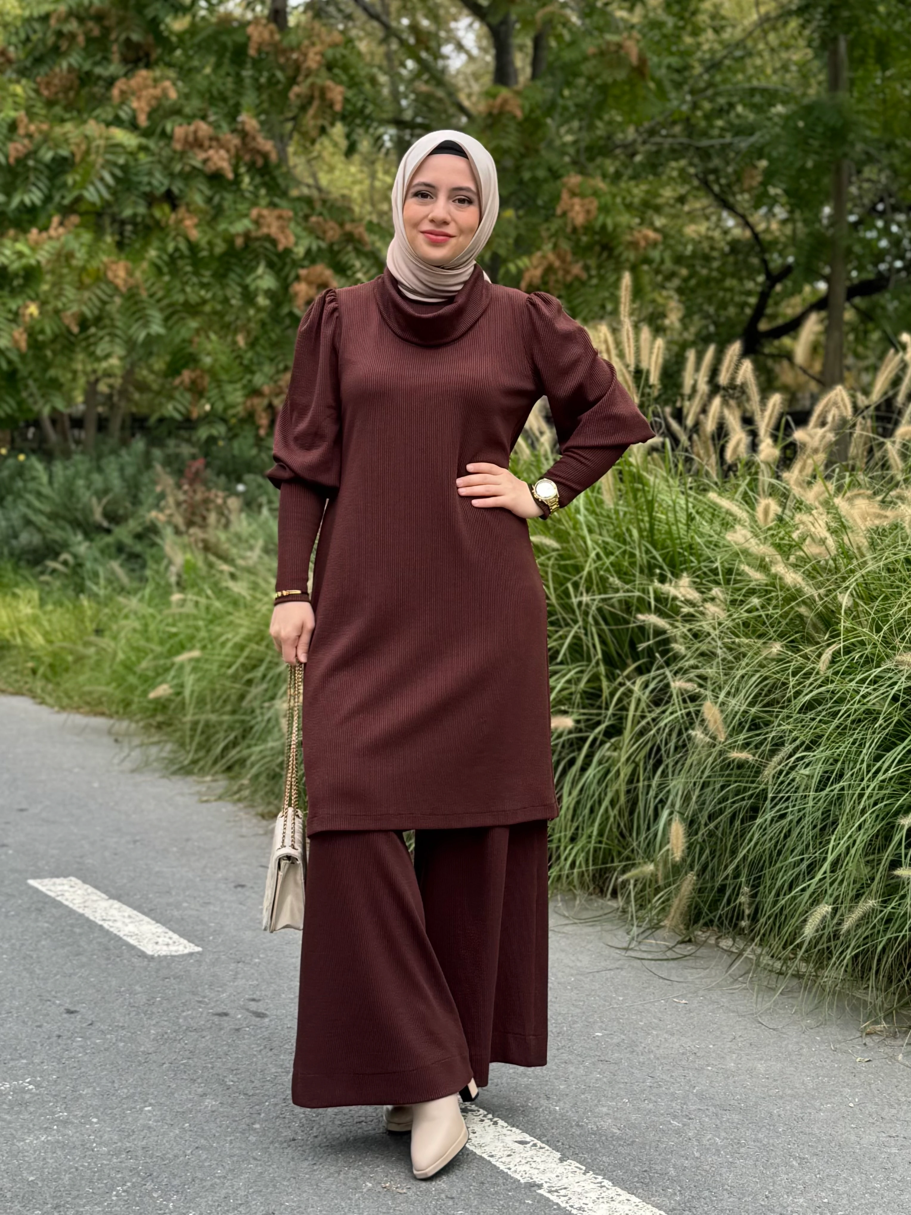 Devrik Yakalı Örgü Takım