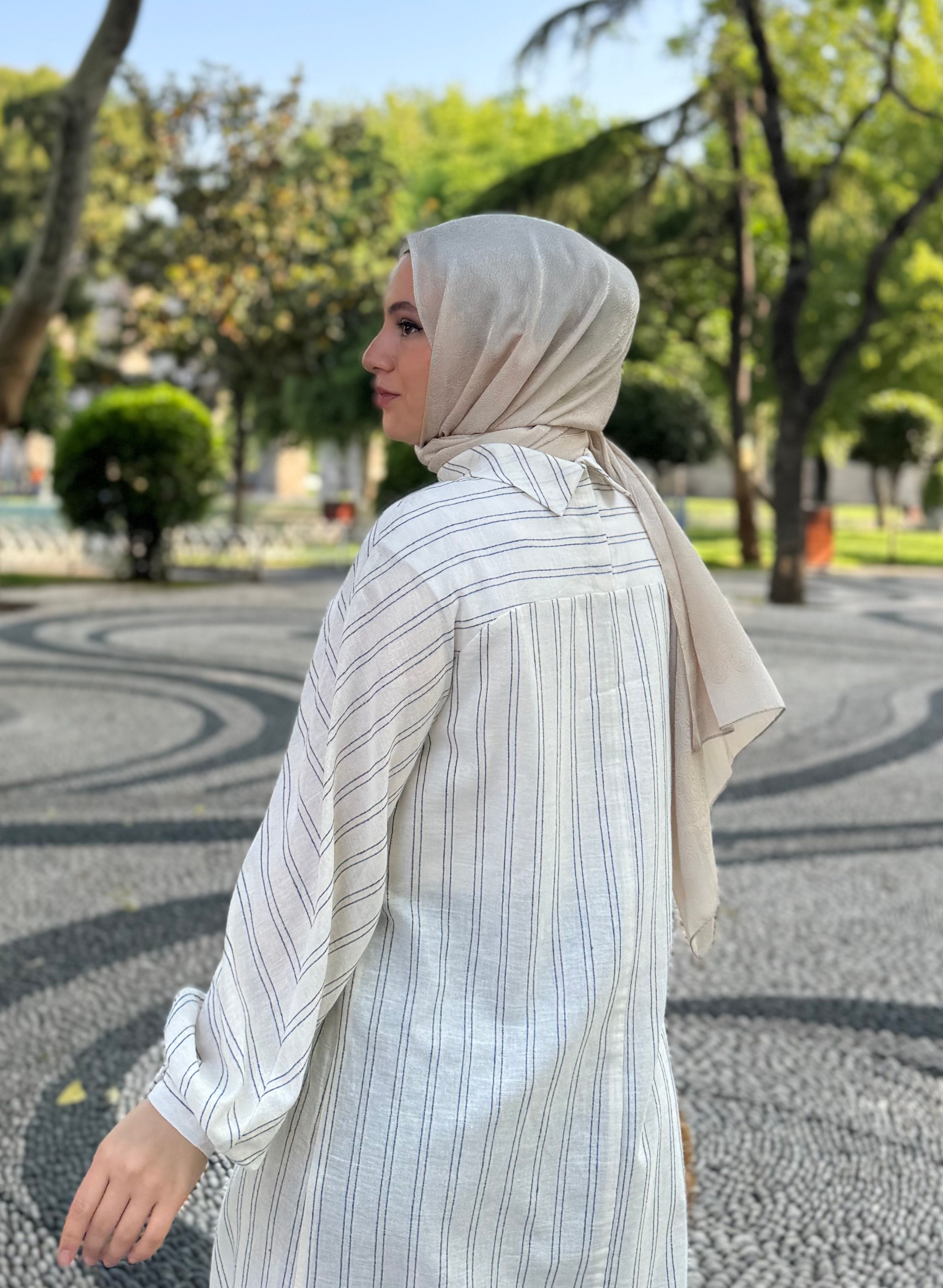 Çizgili Keten Tunik