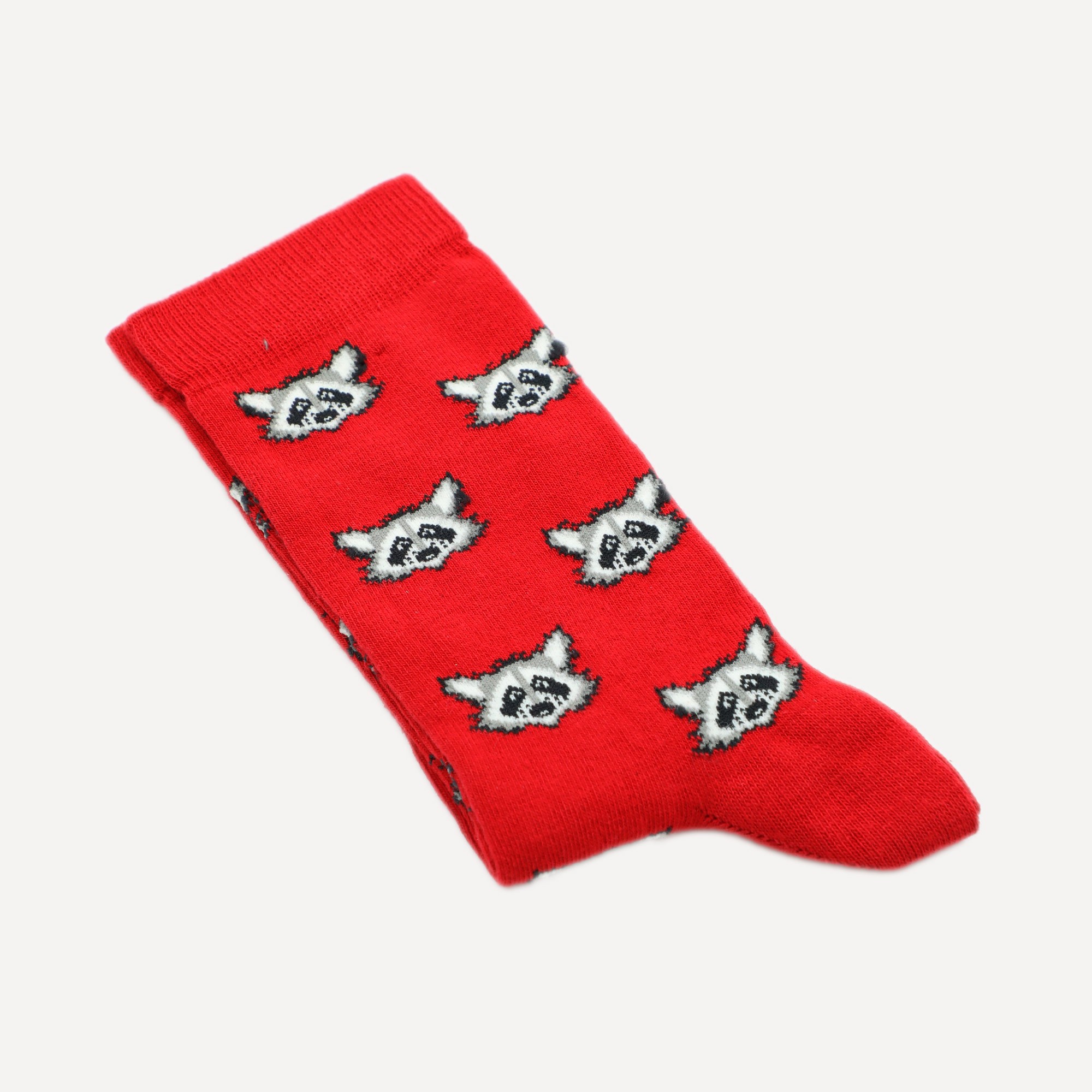 Raccoon Pattern Red Socks