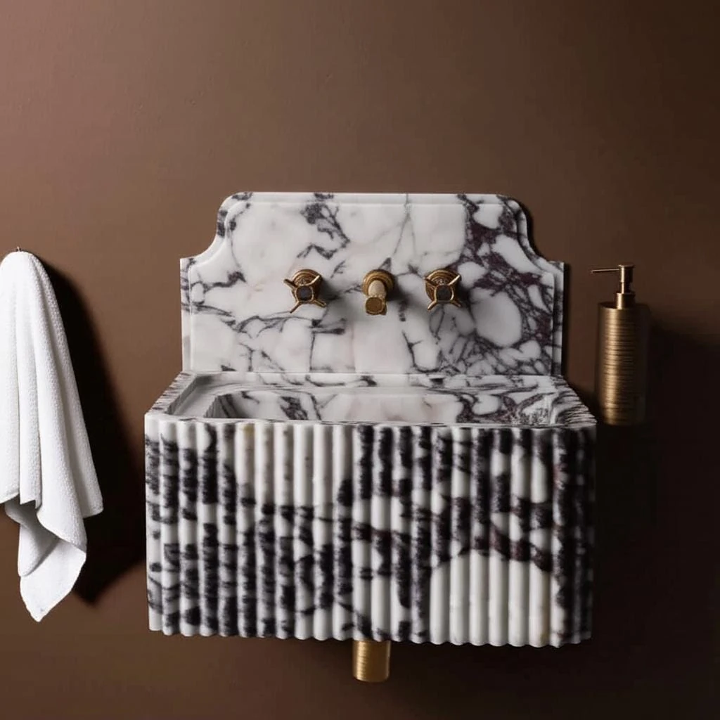 Modern Design Fluted Calacatta Viola Marble Sink 