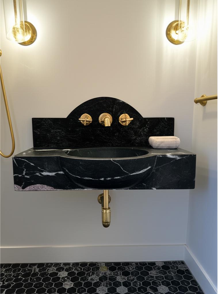 Modern-Minimalist Black Nero Marble Sink with Backsplash