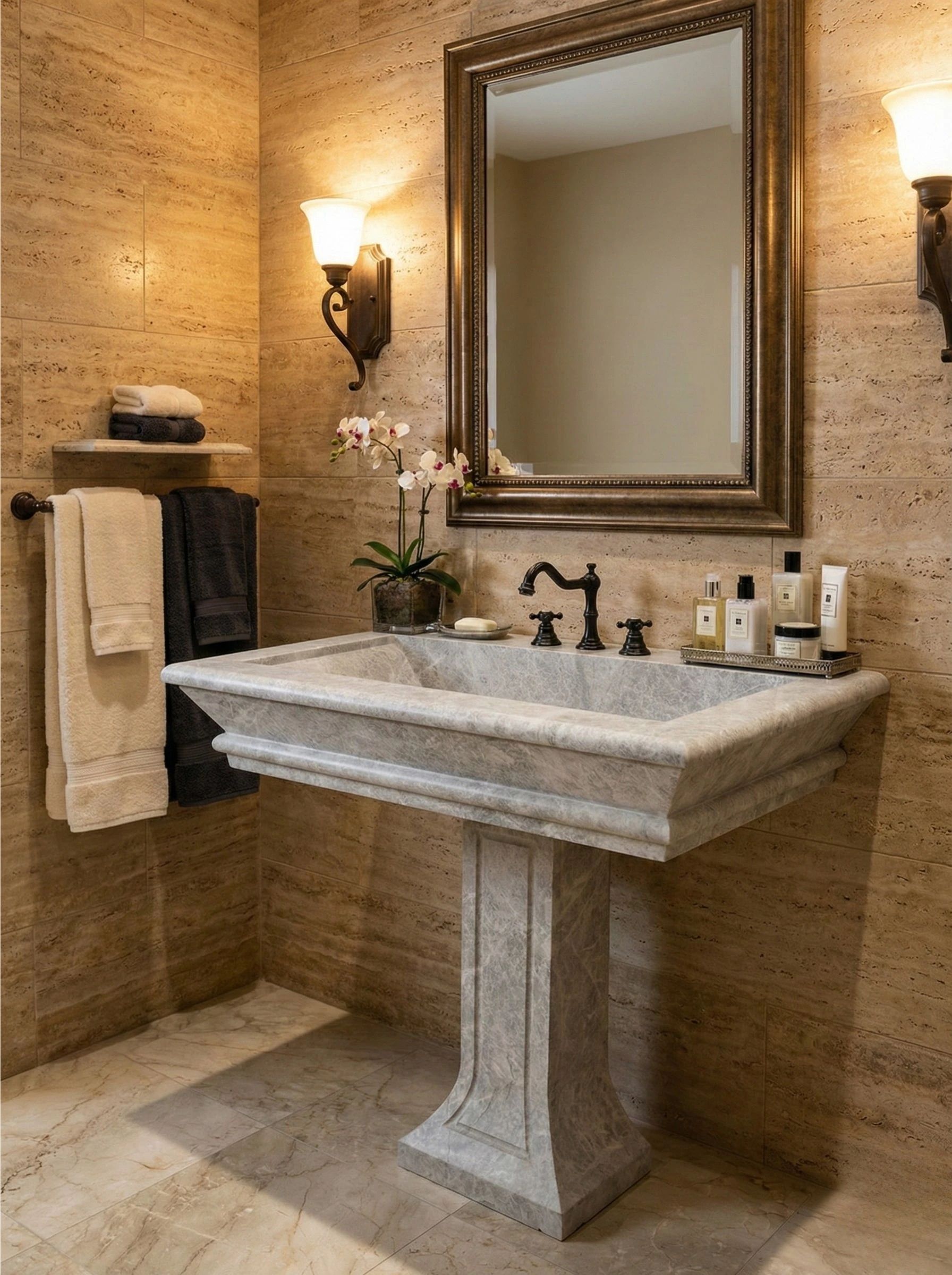 Grey marble pedestal sink
