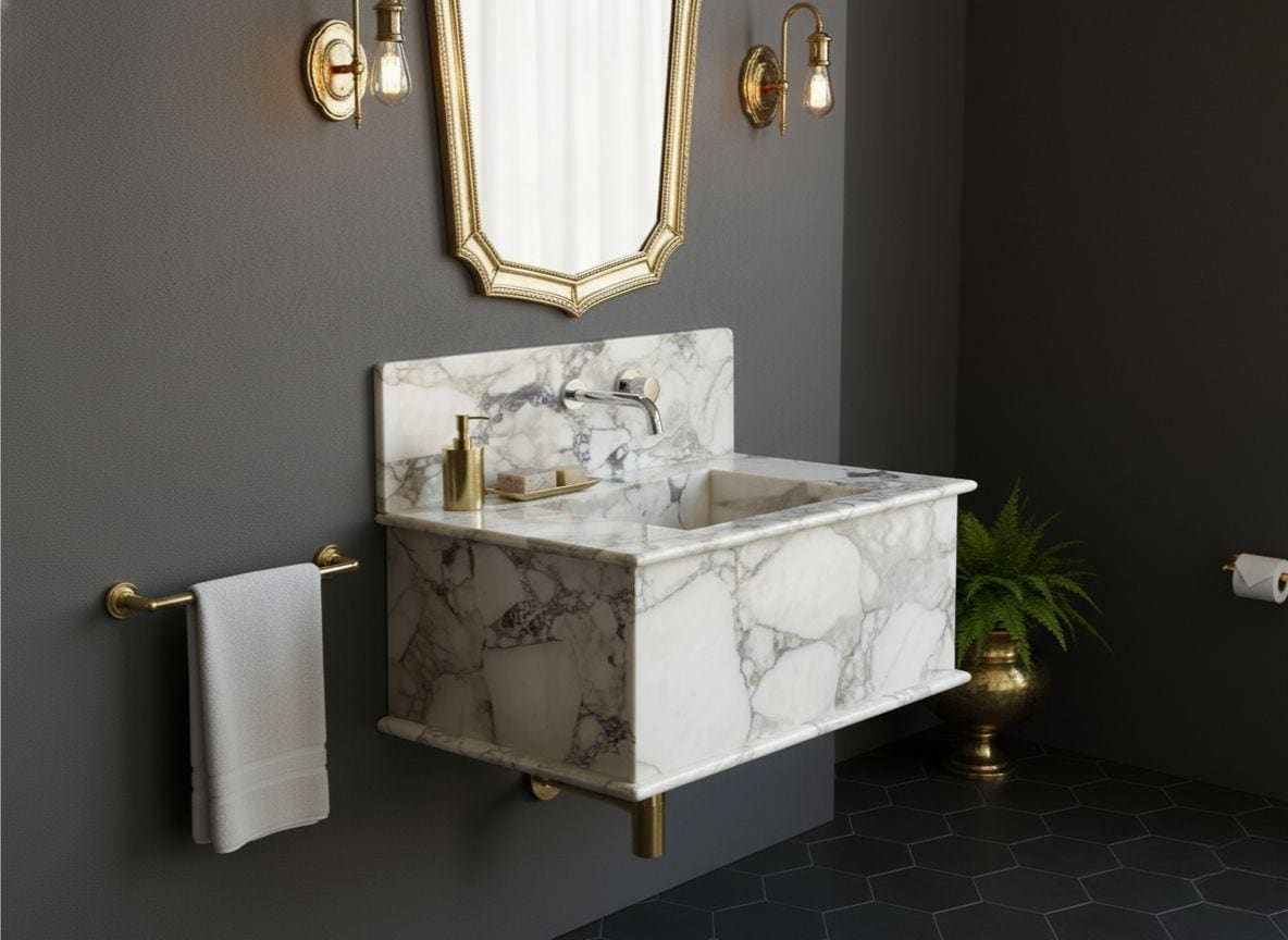 Calacatta Monet Marble Sink with Backsplash | Custom design