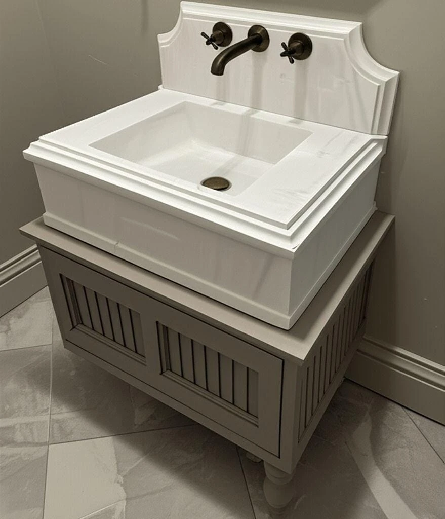 Modern-Minimalist Carrara Marble Sink with Backsplash