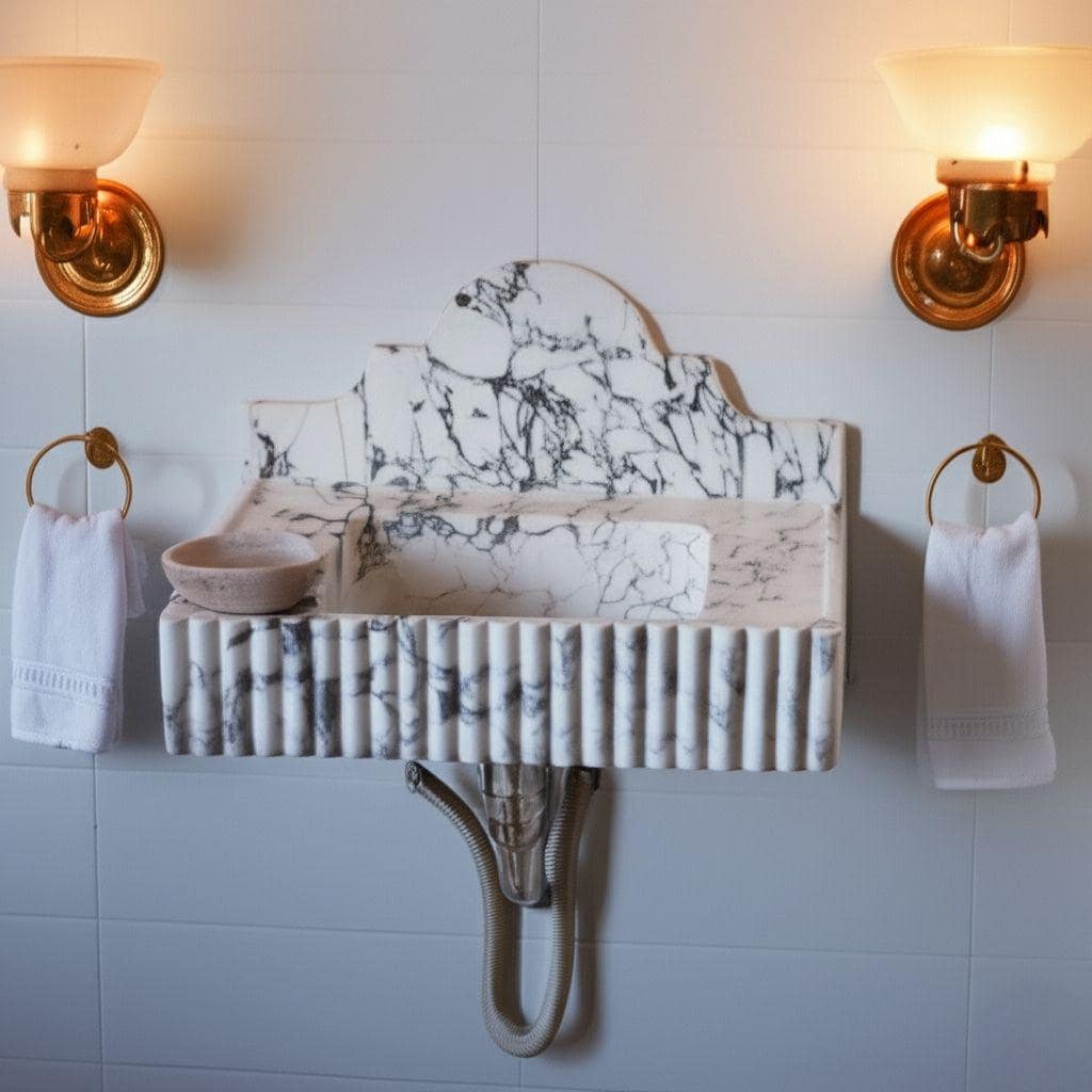 Modern Design Fluted Calacatta Viola Marble Sink 