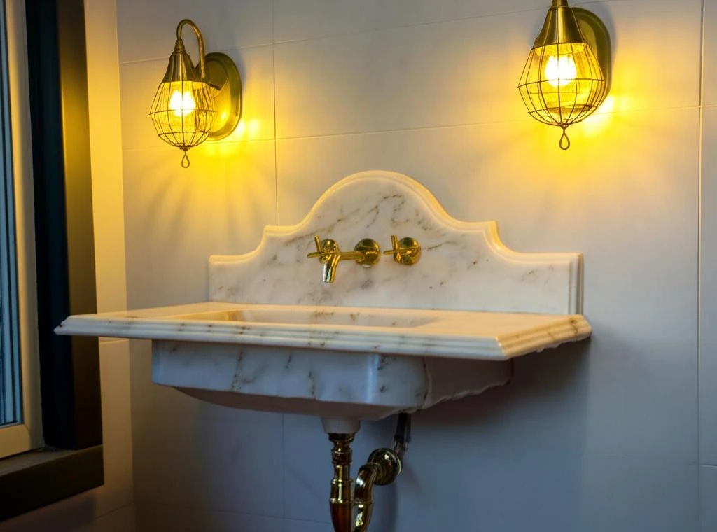 Calacatta Gold Marble Bathroom Sink with Backsplash - 36''inch