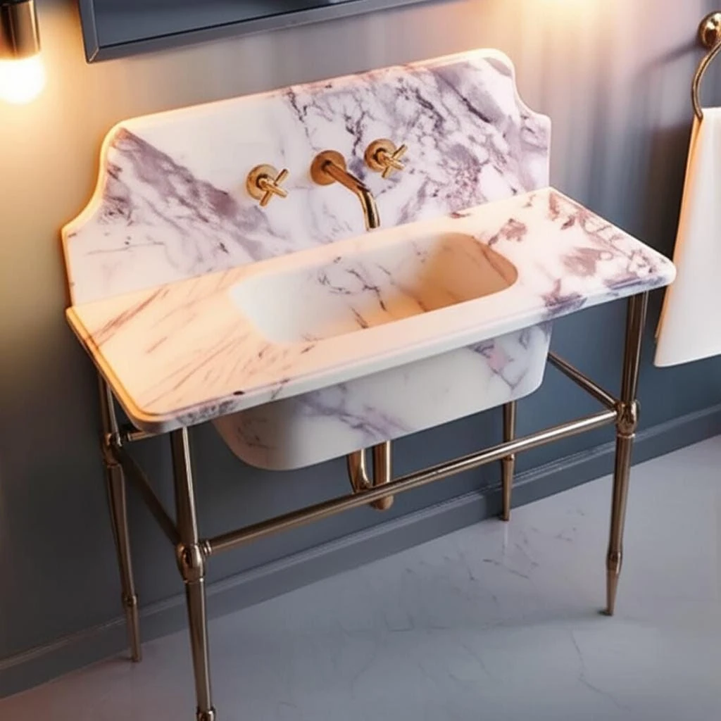 Vessel vein calacatta viola marble sink with aestetic backsplash