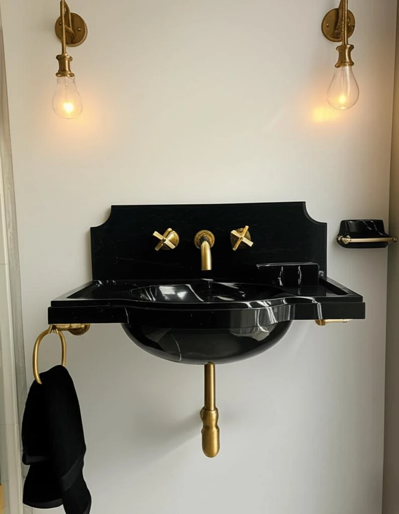 Modern-Minimalist Black Nero Marble Sink