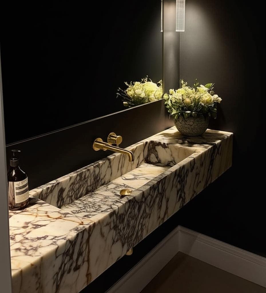 Modern -Minimalist Design Calacatta Viola Marble Sink :A Unique Work of Art for Your Bathroom