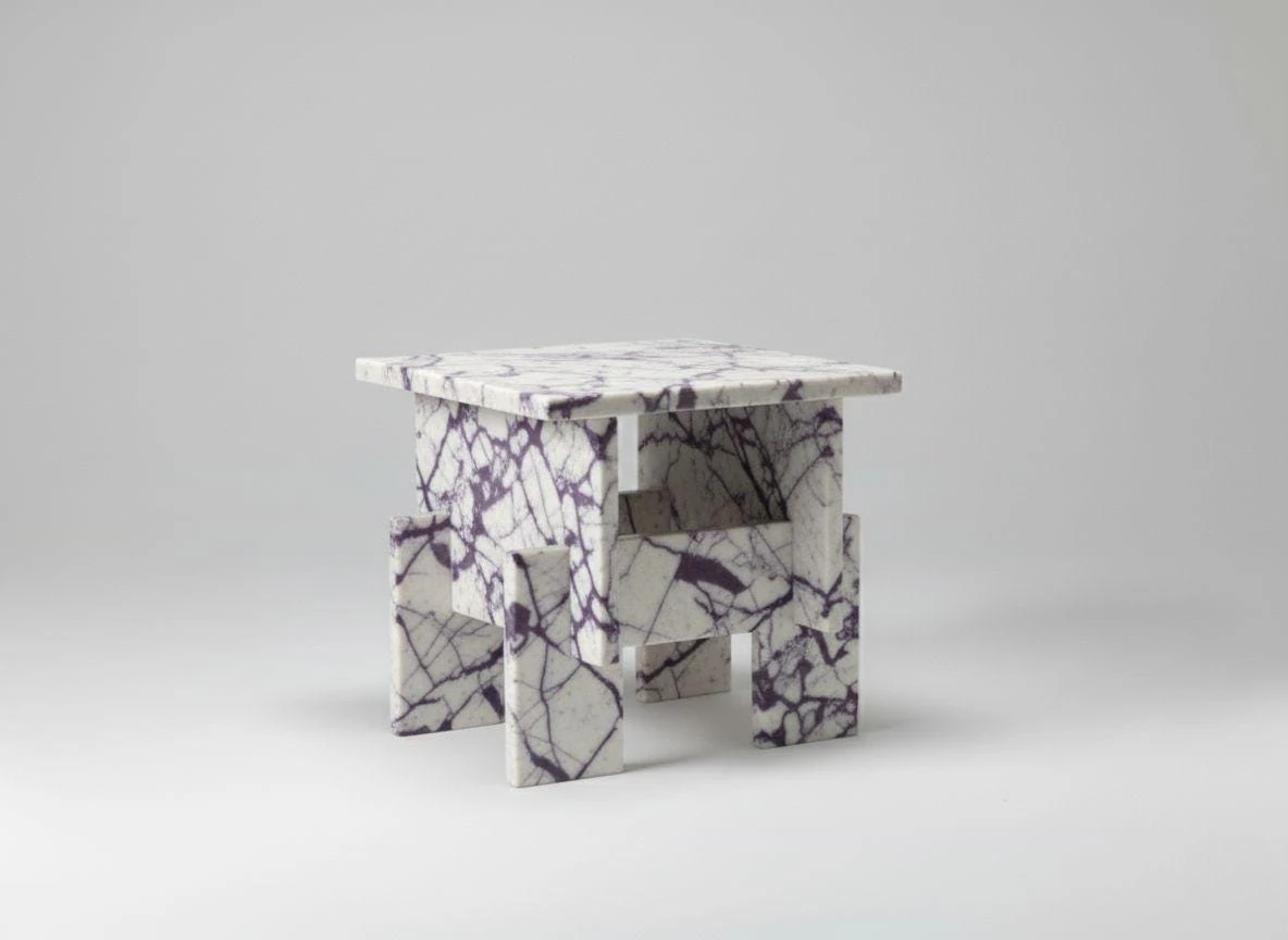 Chunky Travertine Side Table, Brutalist Modern Accent Table