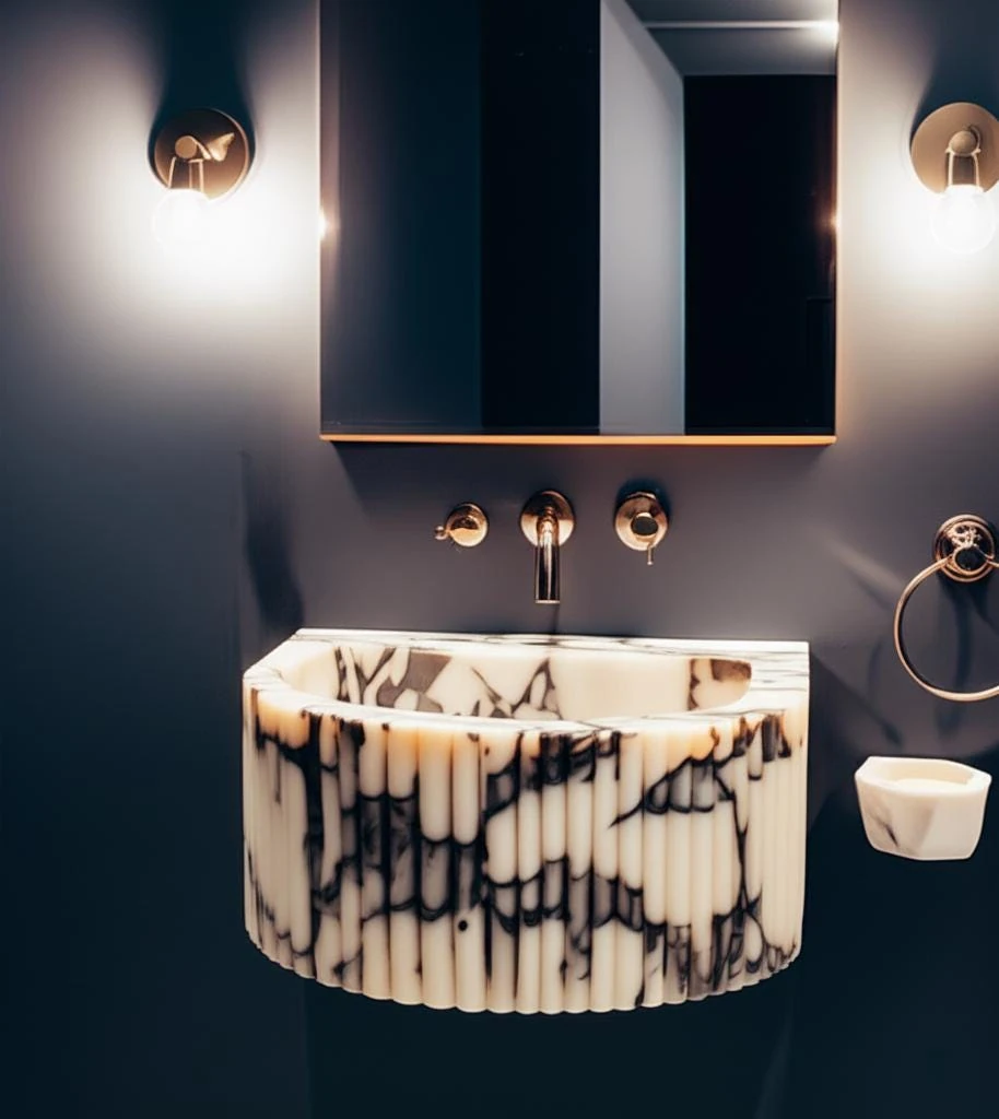 Calacatta Viola Marble Fluted Sink: Luxury Bathroom Vanity