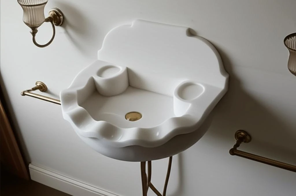 Classic-Midcentury Design Carrara Marble Sink with Backsplash