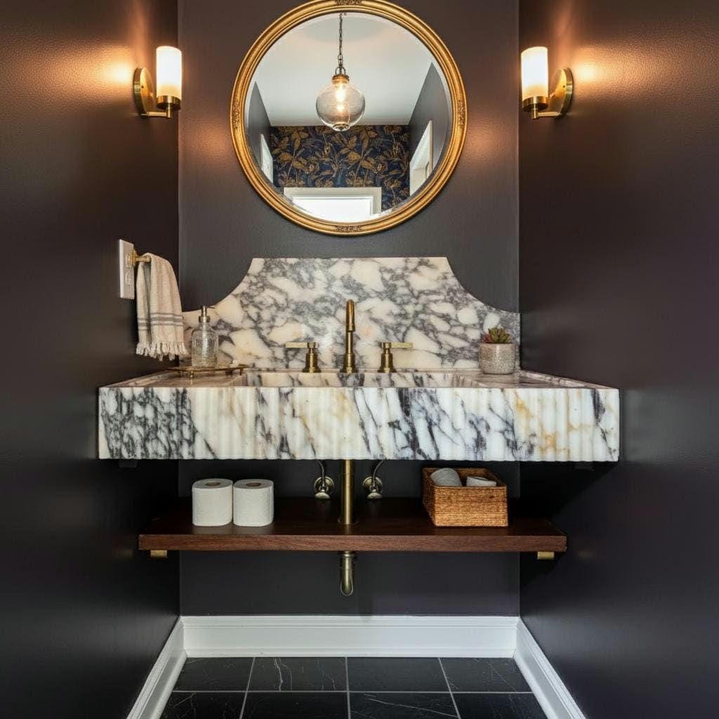 Hand Carved Marble Vanity Sink: Modern Bathroom, Gold Accents