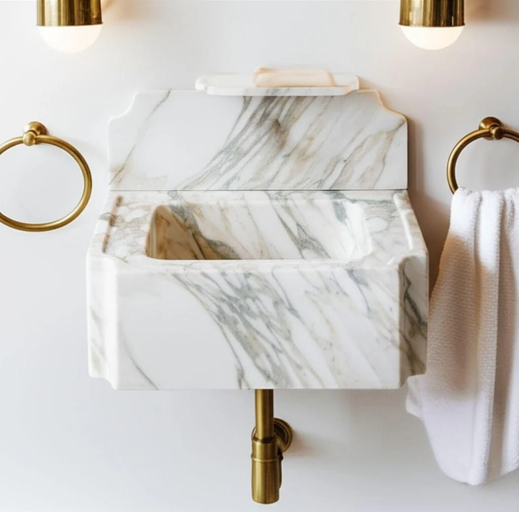 Calacatta Monet Marble Sink with Backsplash