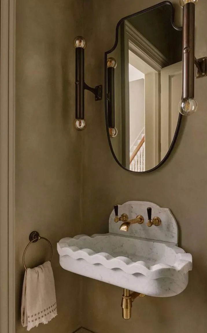 Midcentury design Carrara Marble Sink with Backsplash