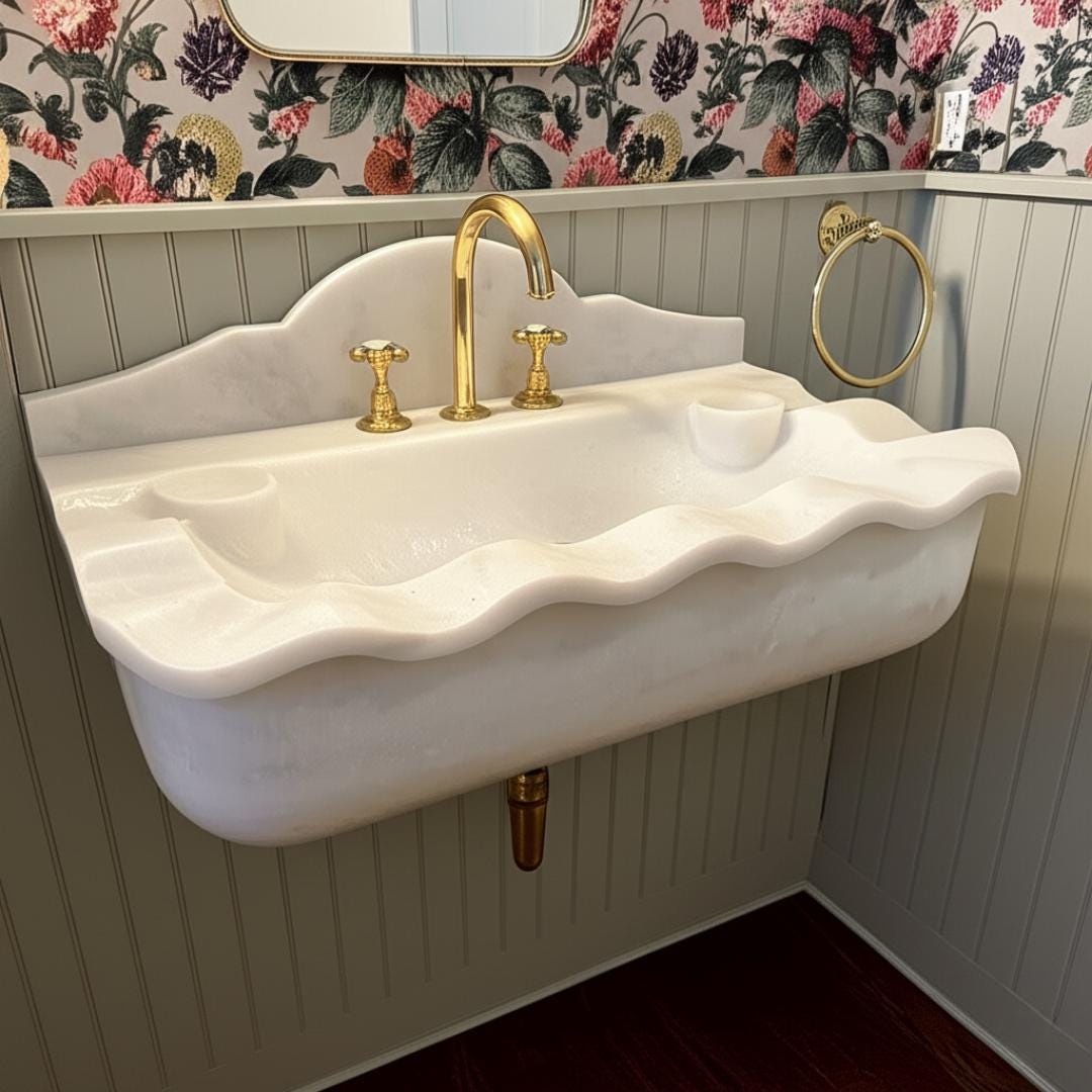 Classic style Carrara Marble Sink with Backsplash