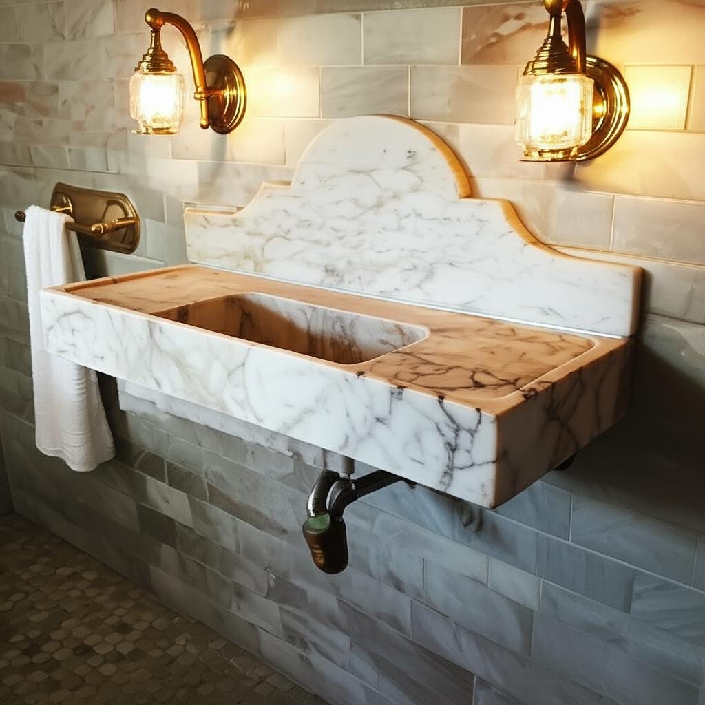 Calacatta Gold Marble Bathroom Sink with Backsplash - 36inches