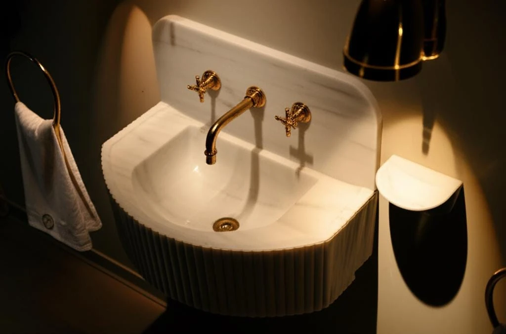 Handcrafted Carrara Marble Fluted Sink