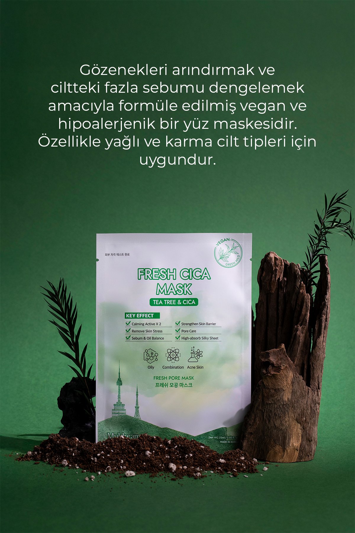 Çay Ağacı Yağı Gözenek Sıkılaştırıcı ve Sebum Dengesi Sağlayan Kore Maske 25ml