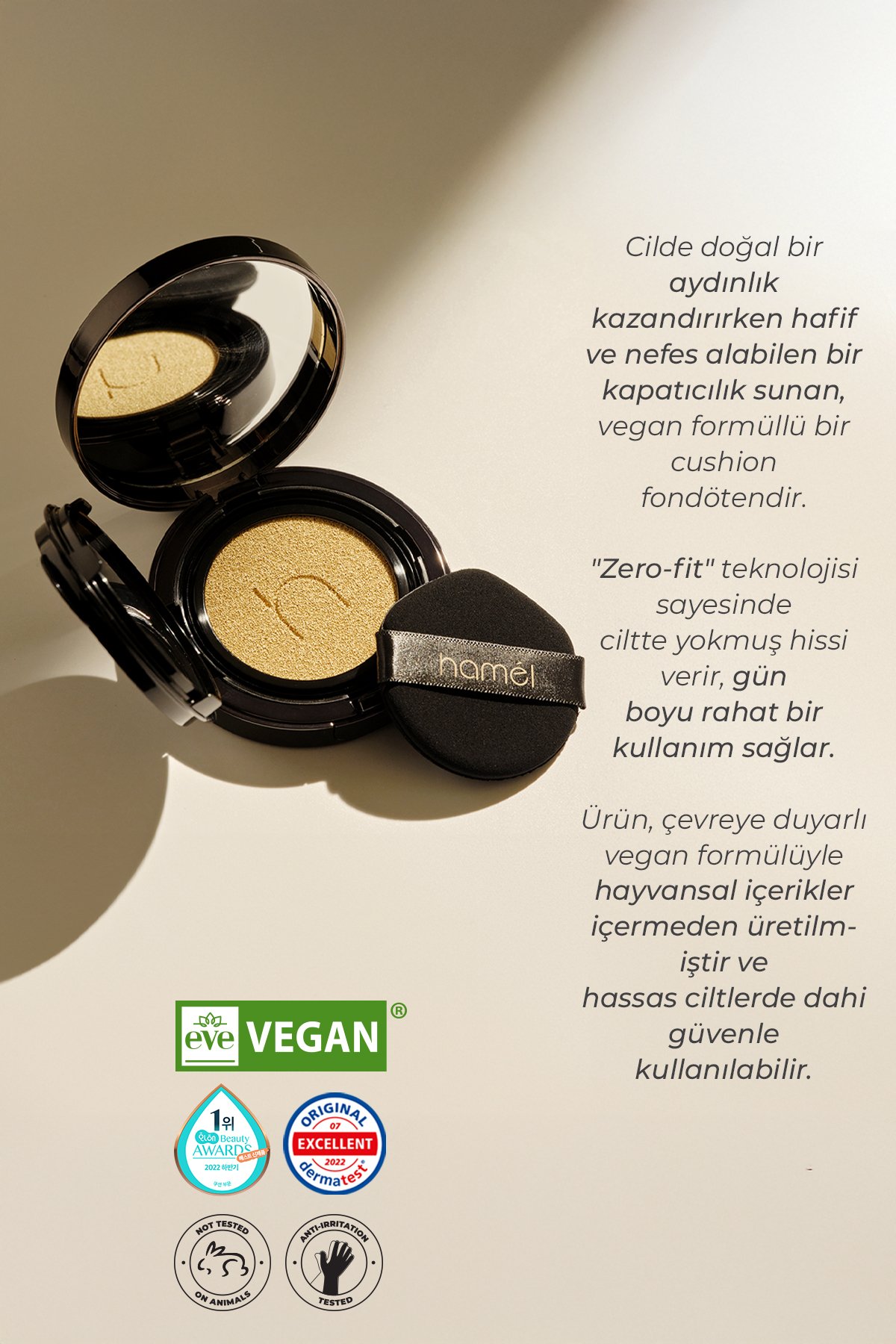 Zero Fit Cushion Vegan Nemlendirici Kore Fondöten SPF50 PA++++ – UV Koruma & Işıltı