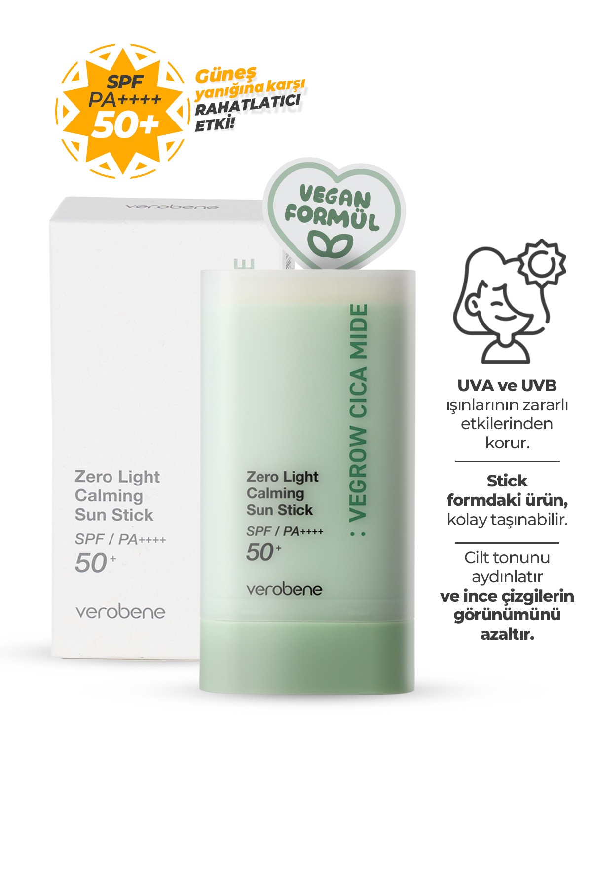 Vegrow Cica Mide Sakinleştirici Güneş Koruyucu Stick SPF50+ / PA++++ 19g