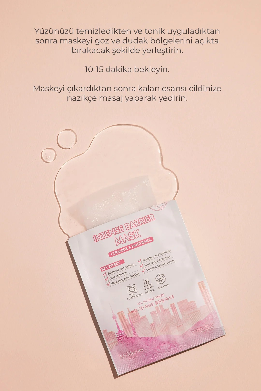 İntense Barrier Mask Kağıt Yüz Maskesi Kuru ve Hassas Cilt Onarıcı Bariyer Güçlendirici Kore 25ml