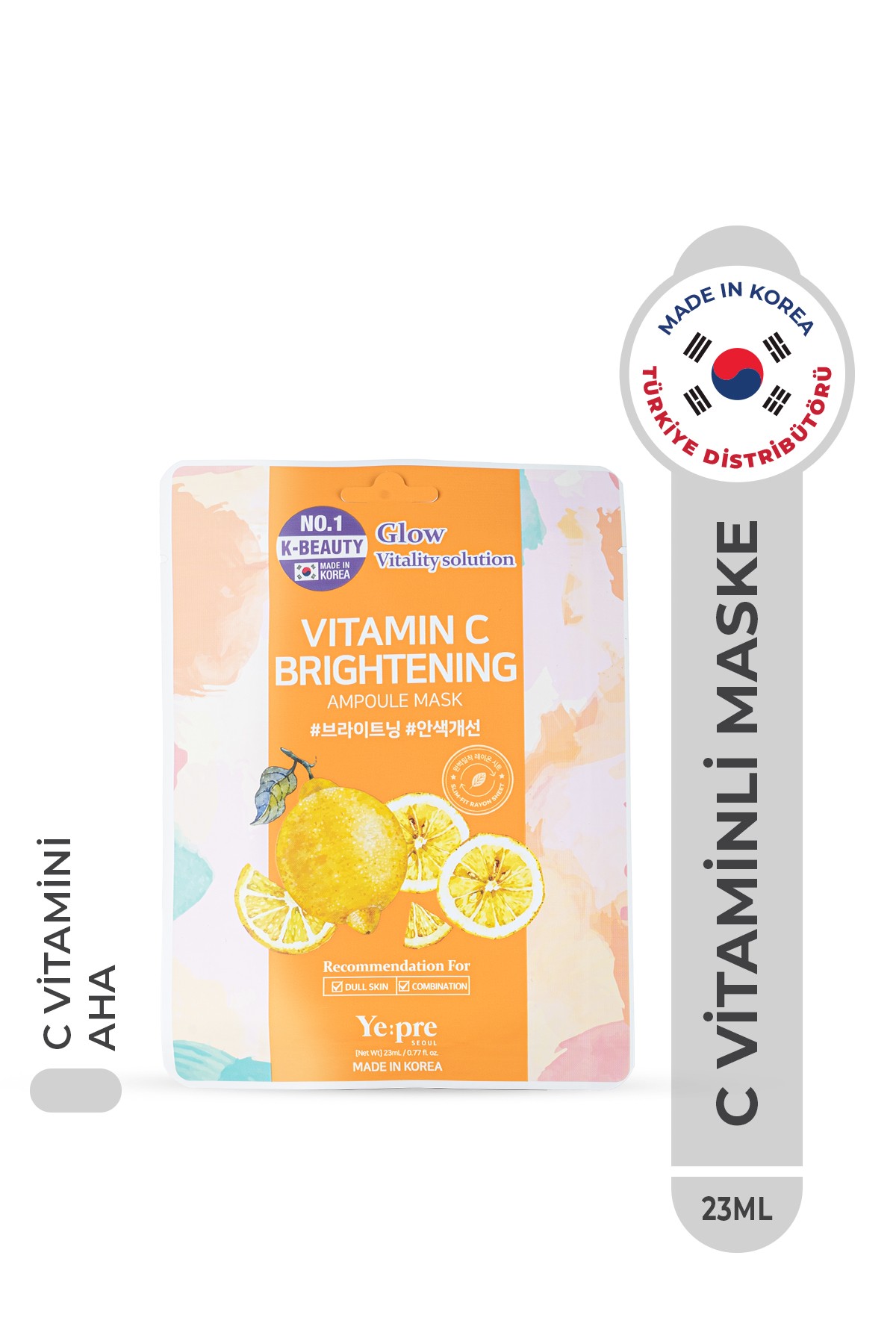 C Vitamini İçeren Aydınlatıcı Kore Maske 23ml – Leke Karşıtı & Nemlendirici Bakım