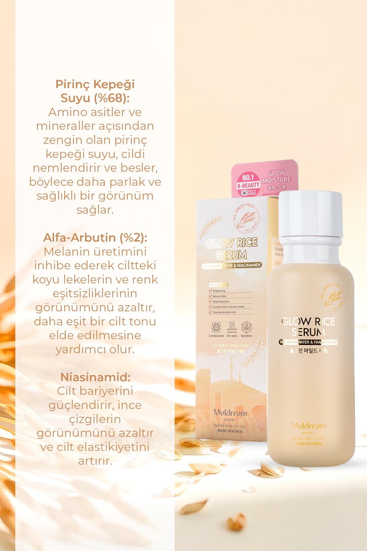 Glow Rice Hassas Ciltler İçin Aydınlatıcı Onarıcı Kore Nemlendirici Serum 110ML